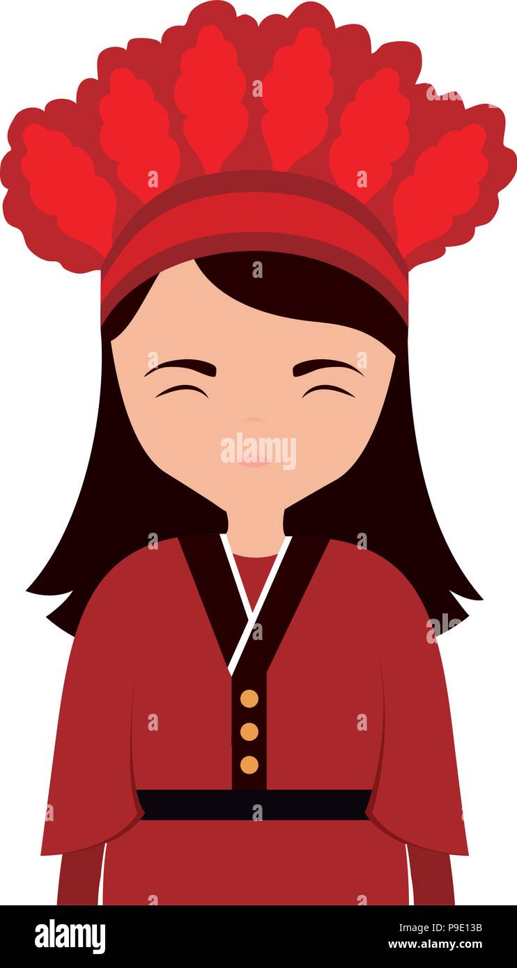 Cartoon girl avec costume traditionnel de Taiwan icône sur fond blanc, vector illustration Illustration de Vecteur