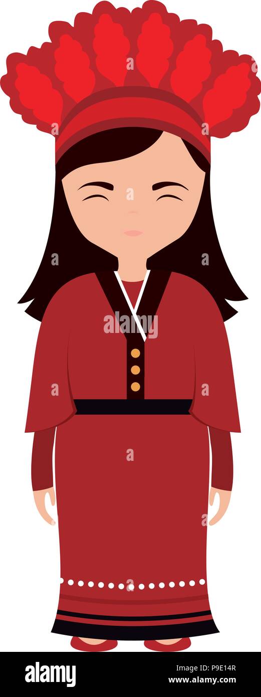 Cartoon girl avec costume traditionnel de Taiwan icône sur fond blanc, vector illustration Illustration de Vecteur