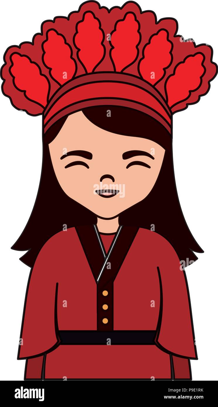 Cartoon girl avec costume traditionnel de Taiwan icône sur fond blanc, vector illustration Illustration de Vecteur