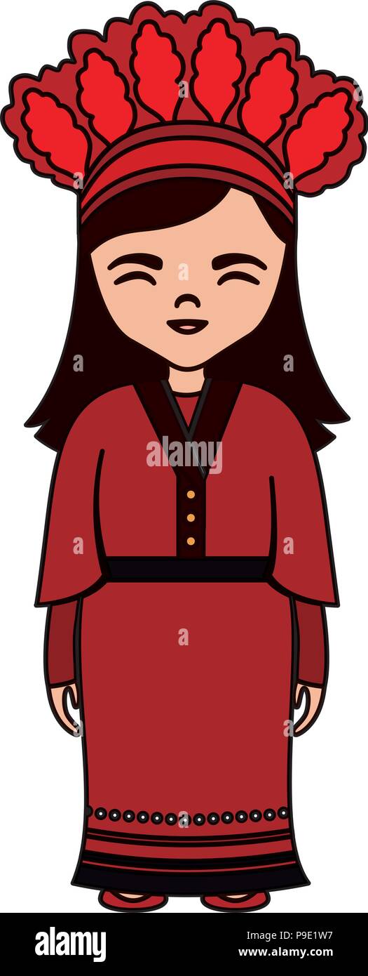 Cartoon girl avec costume traditionnel de Taiwan icône sur fond blanc, vector illustration Illustration de Vecteur