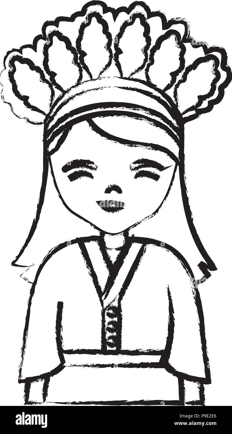 Cartoon girl avec costume traditionnel de Taiwan icône sur fond blanc, vector illustration Illustration de Vecteur