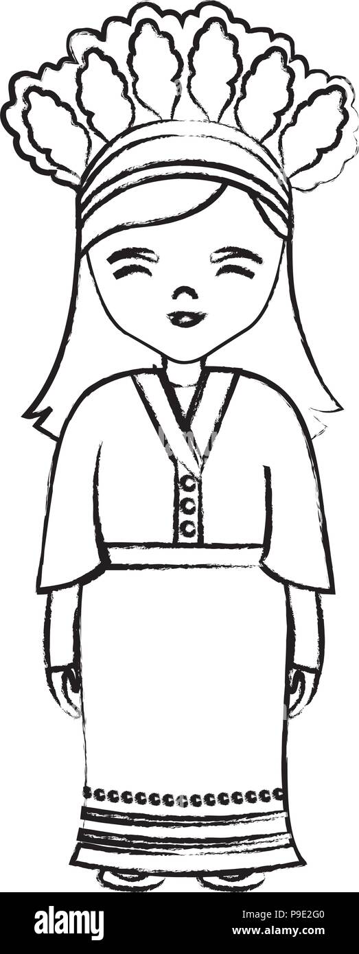 Cartoon girl avec costume traditionnel de Taiwan icône sur fond blanc, vector illustration Illustration de Vecteur