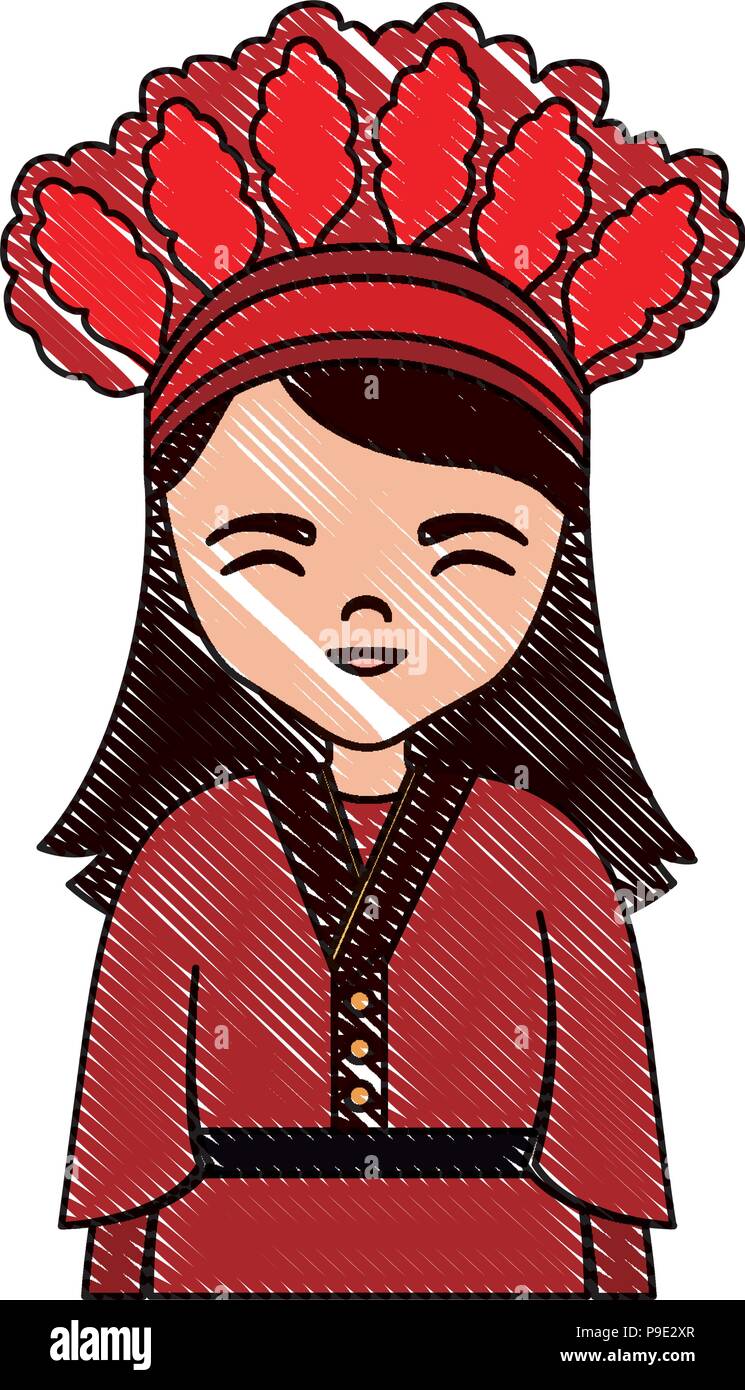 Cartoon girl avec costume traditionnel de Taiwan icône sur fond blanc, vector illustration Illustration de Vecteur