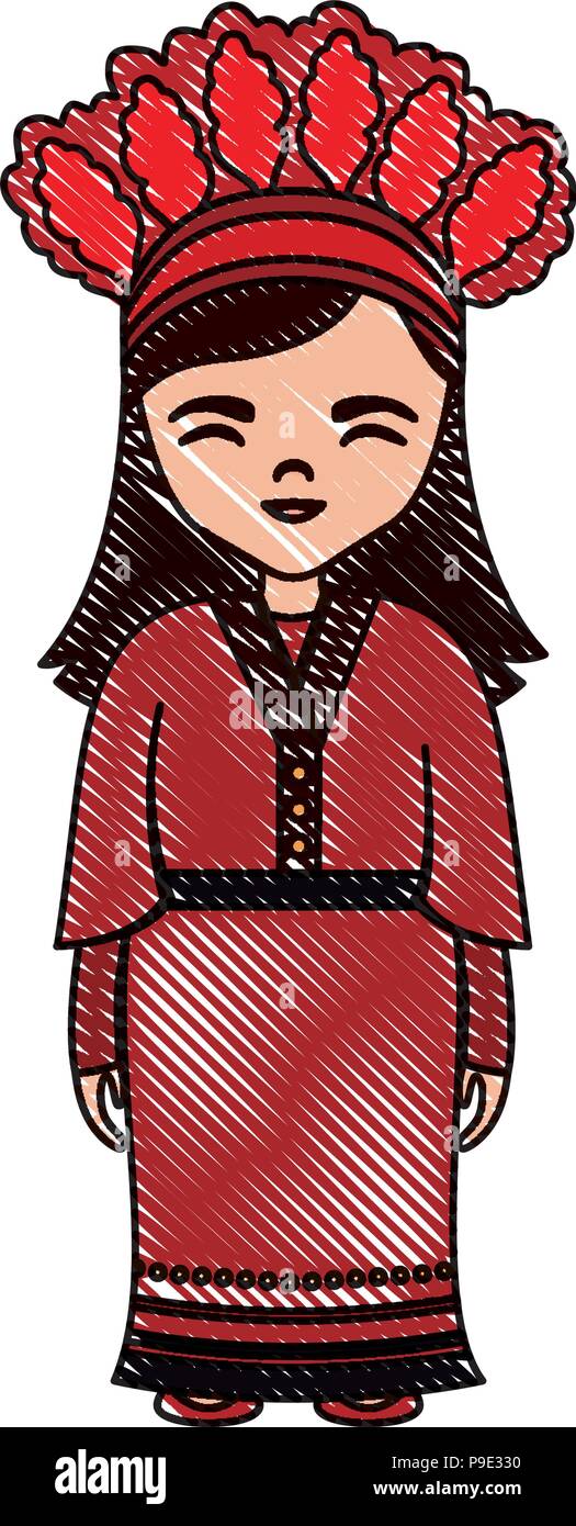 Cartoon girl avec costume traditionnel de Taiwan icône sur fond blanc, vector illustration Illustration de Vecteur