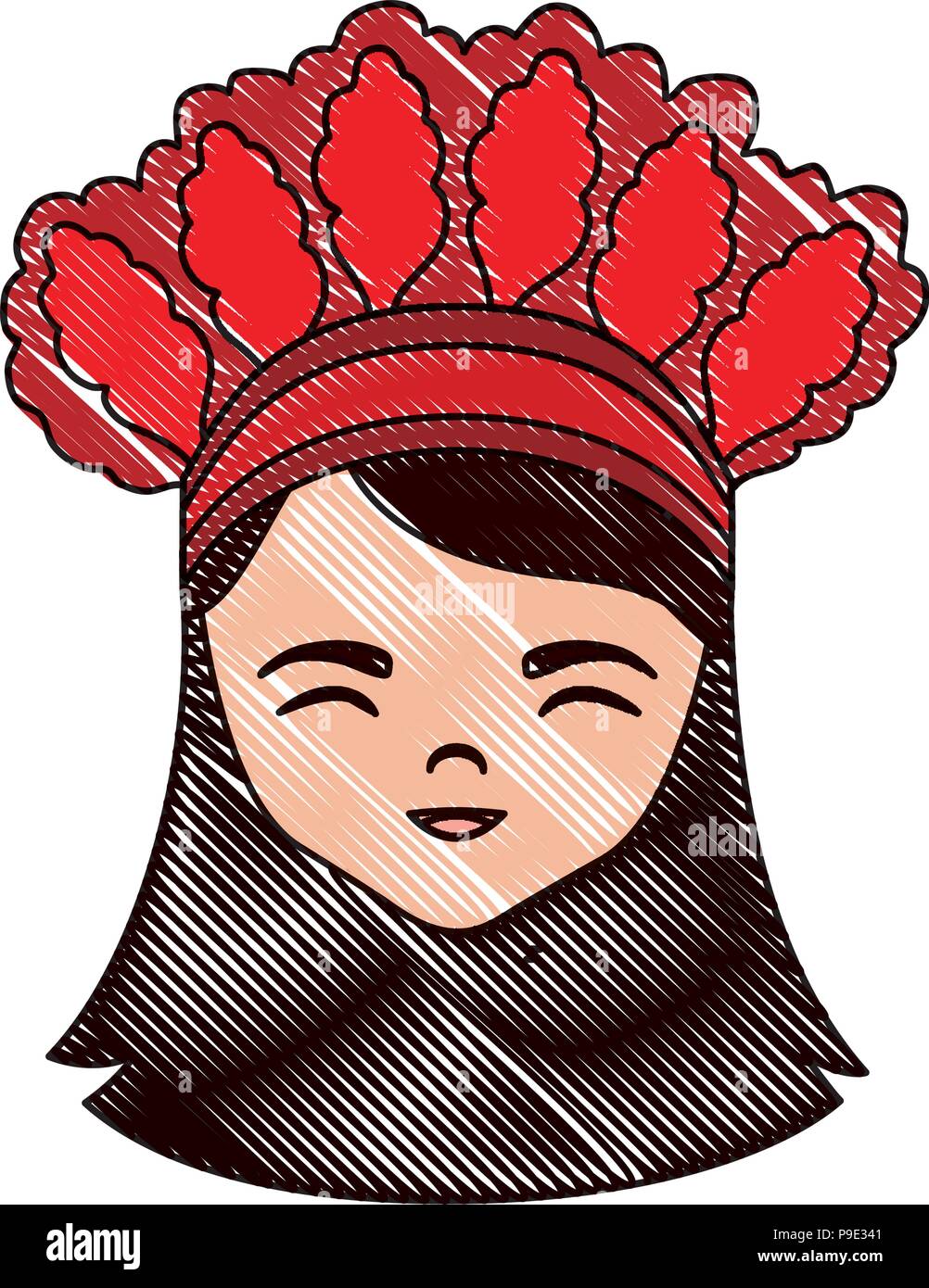 Cartoon girl avec costume traditionnel de Taiwan icône sur fond blanc, vector illustration Illustration de Vecteur