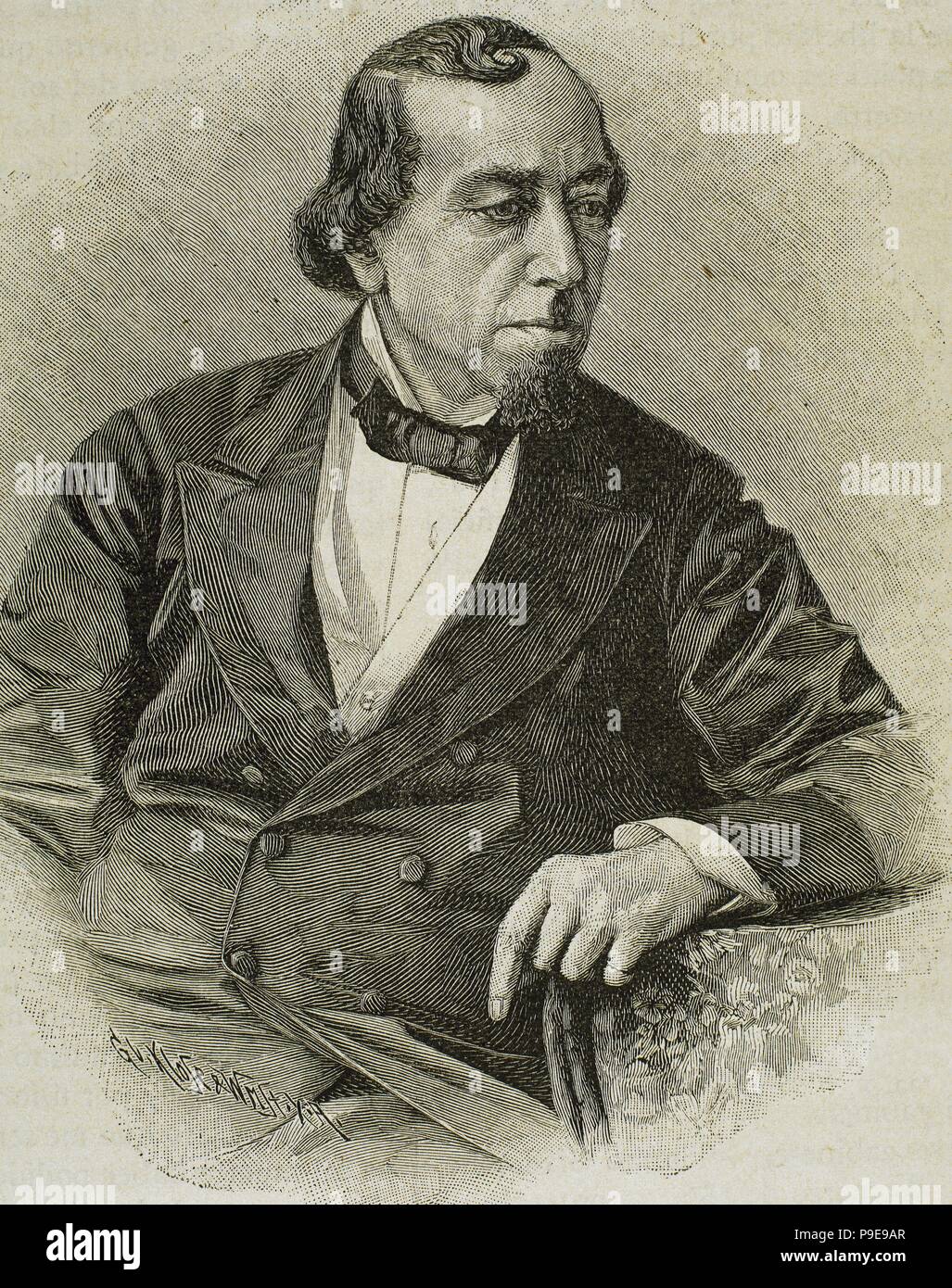 Benjamin Disraeli (1804-1881). 1er comte de Beaconsfield. Politicien et écrivain britannique. Il a été Premier Ministre du Royaume-Uni à deux reprises. Portrait. Gravure par Klose. Banque D'Images