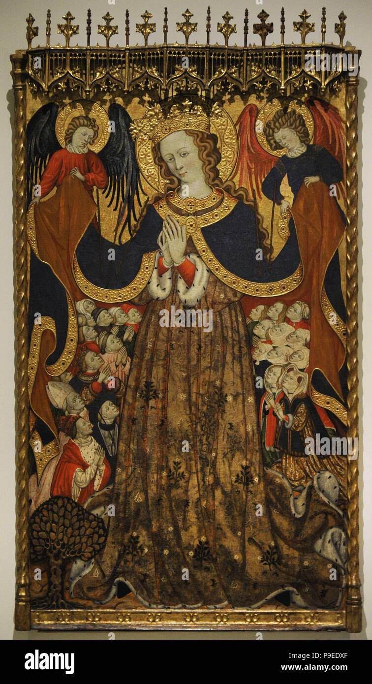 Zaortiga Bonanat (documenté dans Saragosse, 1403-1446). Vierge de Pitié, 15e siècle. Panneau central d'un retable dédié à la Vierge. Sanctuaire de la Vierge de la Carrasca, Blancas (province de Teruel, Aragon). Musée national d'Art de Catalogne (MNAC). Barcelone. La Catalogne. L'Espagne. Banque D'Images