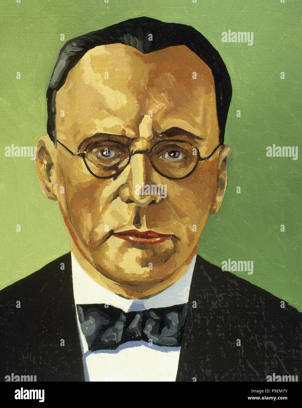 Anton von Webern (1883-1945). Compositeur et chef d'orchestre autrichien. Membre de la deuxième école viennoise. Portrait. L'aquarelle. Banque D'Images