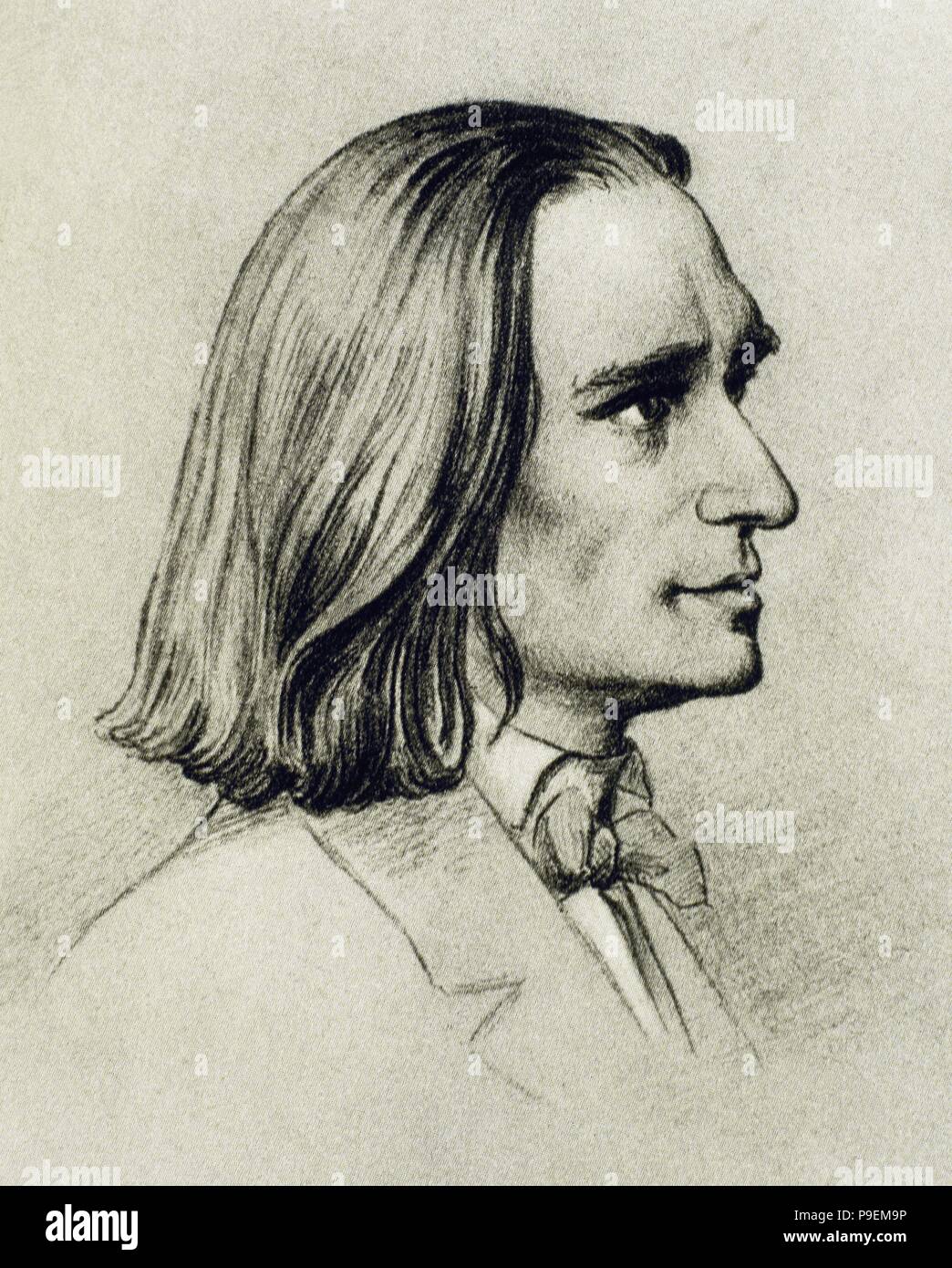 Franz Liszt (1811-1886). Compositeur et pianiste hongrois. Portrait. Dessin de Friedrich Preller l'ancien (1804-1878). Musée Liszt. Weimar. L'Allemagne. Banque D'Images