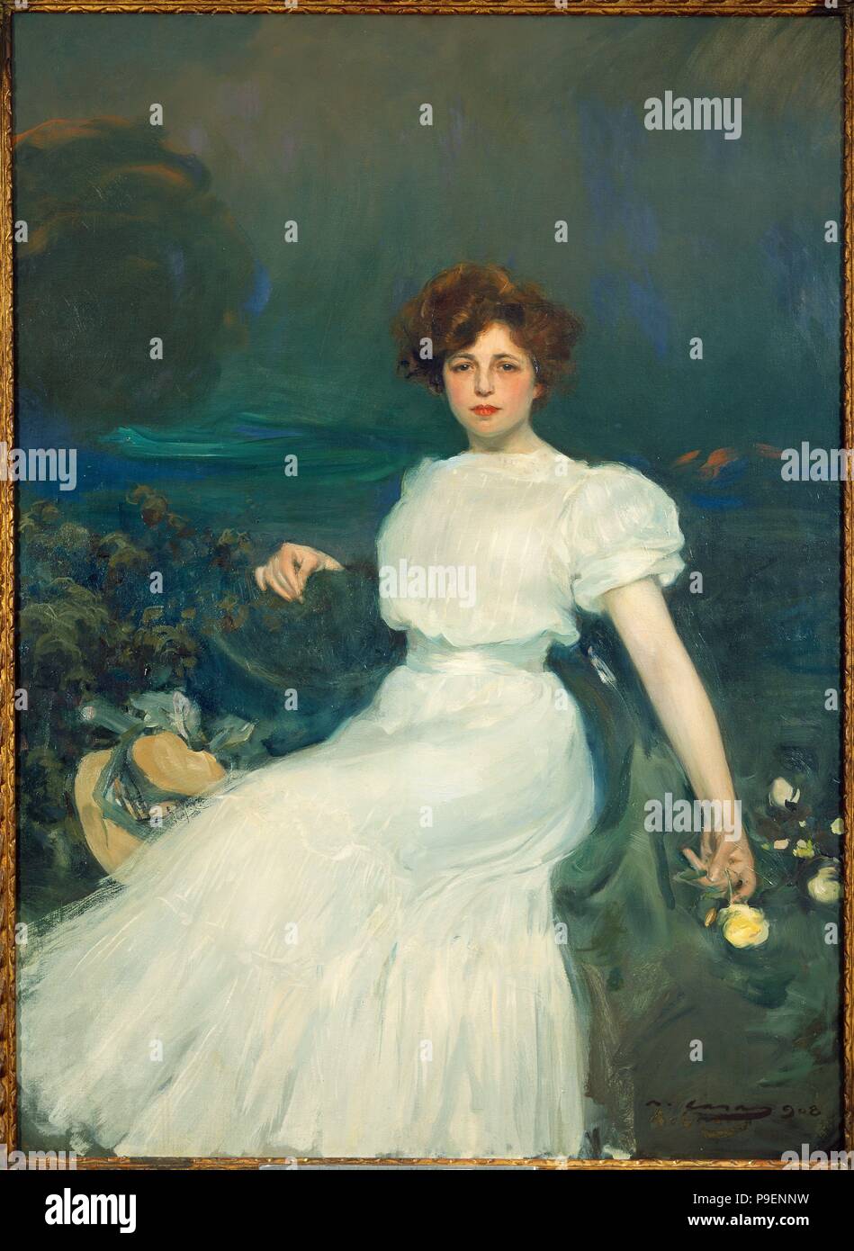 Ramón Casas / 'Retrato de la señora Baladia', 1908, Óleo sobre lienzo, 150 x 110 cm. Musée : COLECCION PRIVADA. Banque D'Images