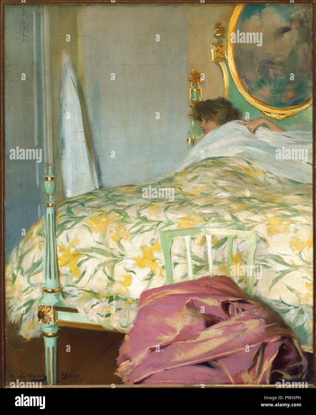 Ramón Casas / "la grasse matinée", 1900, huile sur toile. Musée : COLECCION PRIVADA. Banque D'Images
