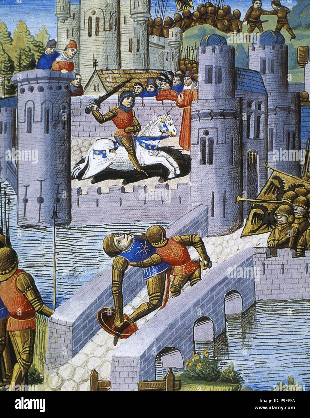 Histoire de l'Italie. Deuxième Guerre punique. Hannibal fait une descente dans la région de l'Apulie, 3e siècle avant J.-C.. L'invasion de la ville punique de l'Apulie. Codice du 15ème siècle. Miniature. Musée de comptage. Chantilly France. Banque D'Images