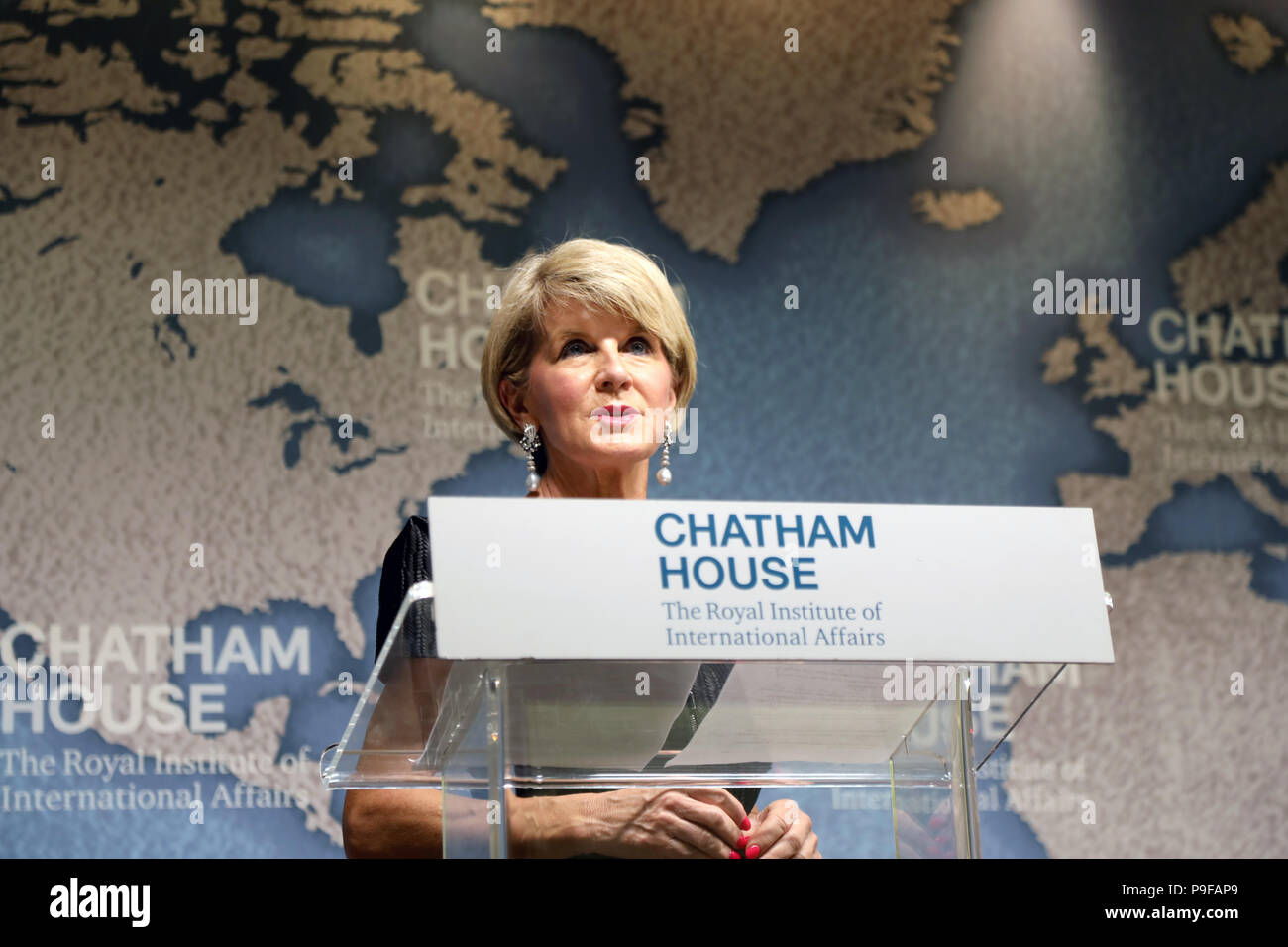 London / UK - 18 juillet 2018 : Julie Bishop, ministre australien des affaires étrangères, parlant au think-tank Chatham House dans le centre de Londres. Credit : Dominic Dudley/Alamy Live News Banque D'Images