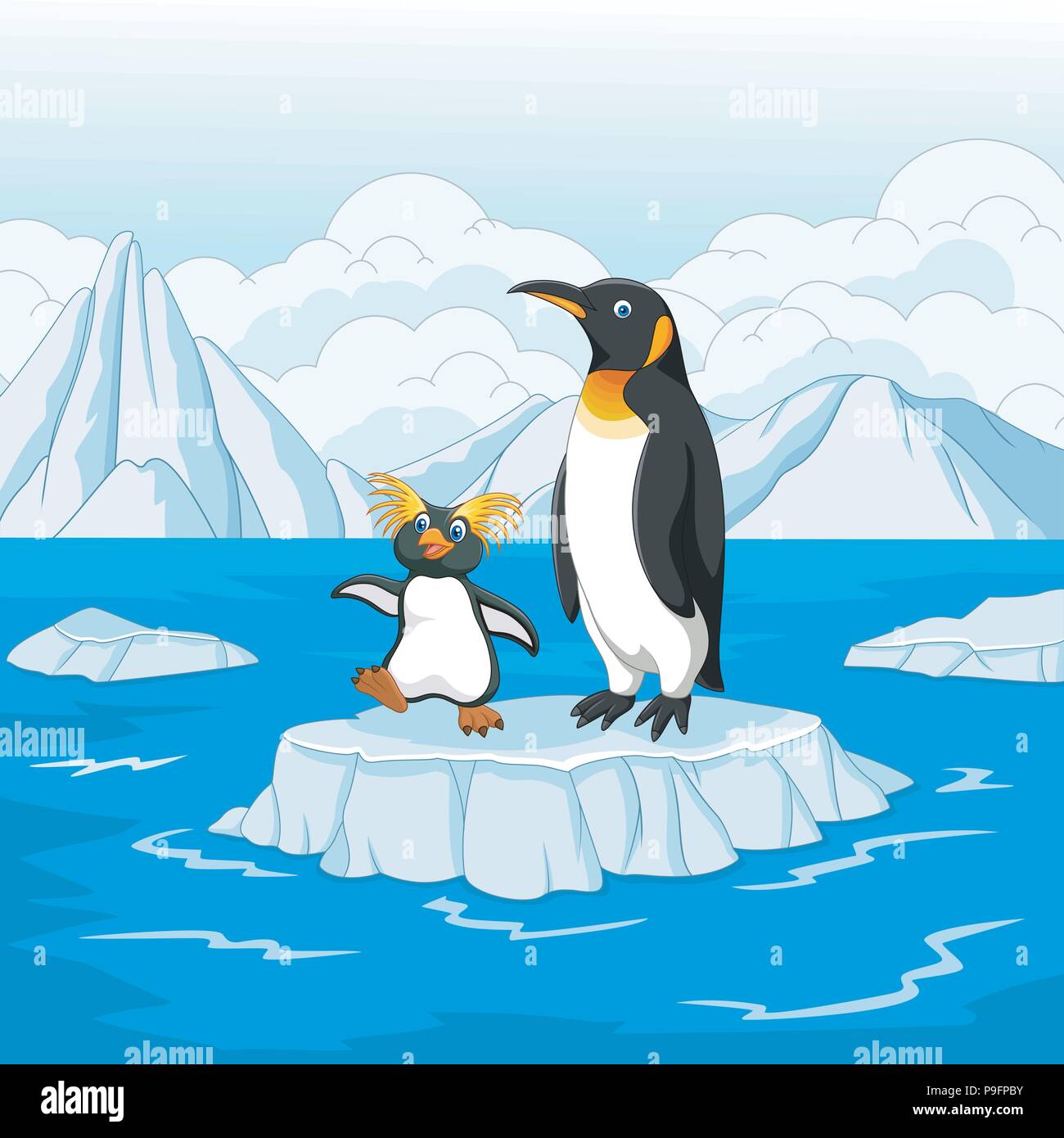 Penguin cartoon jouant sur la banquise Illustration de Vecteur