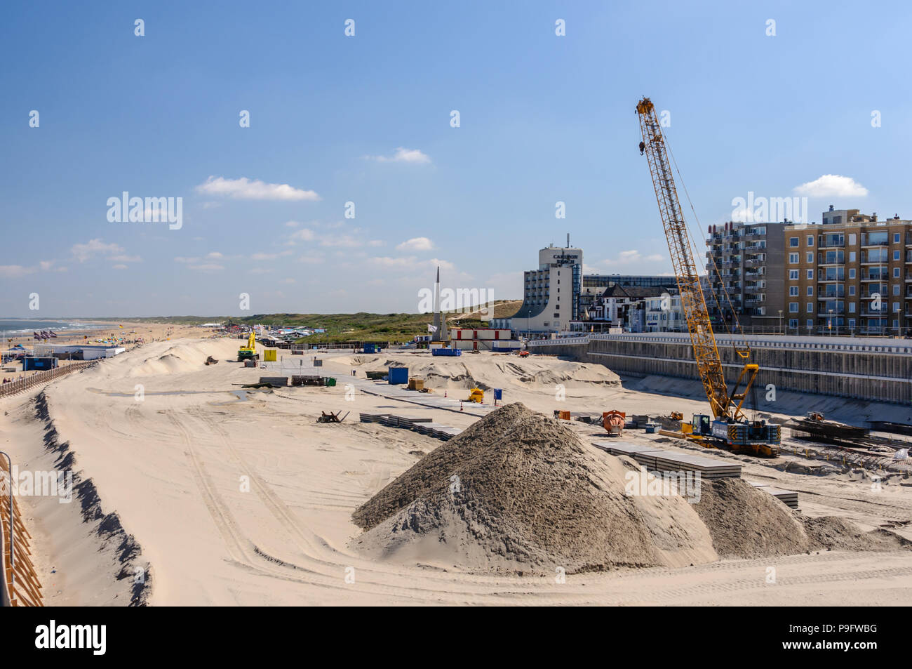 Travaux de construction à la plage de Scheveningen est d'améliorer les installations, La Haye, Pays-Bas Banque D'Images