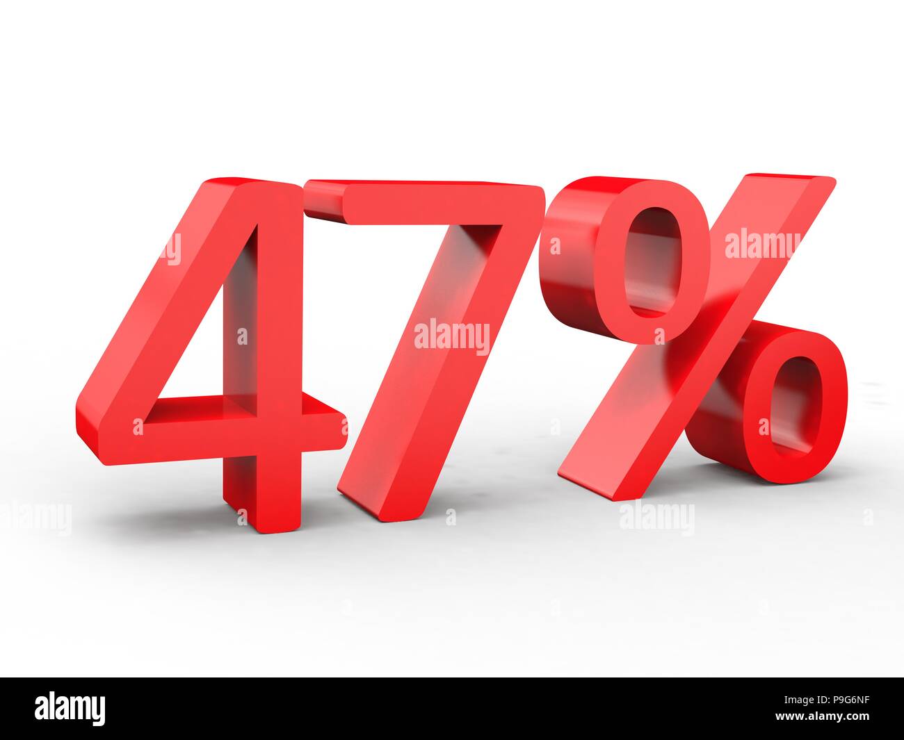 47  % de réduction. 3d chiffres rouges sur fond blanc isolé Banque D'Images