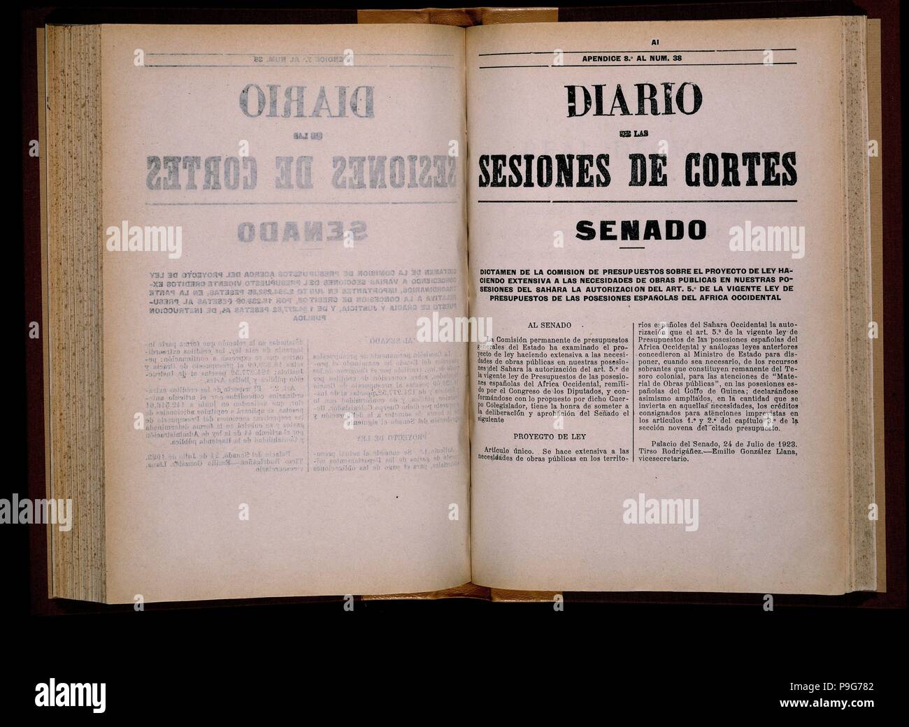 Pregunta-contestación DIARIO DE SESIONES DE LA COMISION DE PRESUPUESTOS (...) - 23/5/1923. Emplacement : SENADO-BIBLIOTECA-COLECCION, MADRID, ESPAGNE. Banque D'Images