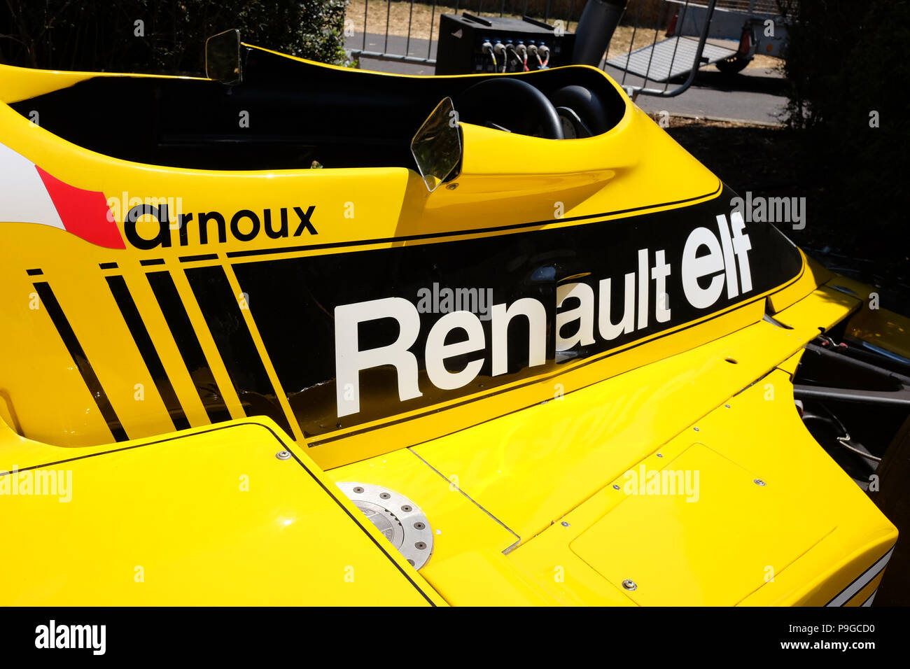 Juillet 2018 - Détail du poste de pilotage de René Arnoux est une Formule Renault F1 à Goodwood Festival of Speed, 25 ans Banque D'Images