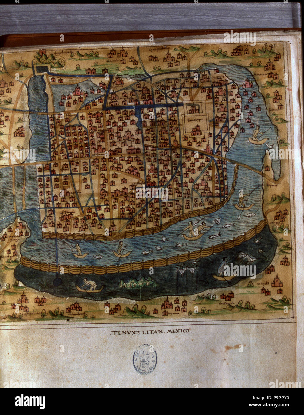 Site de Tenochtitlan, Mexico, 1560, le travail en général 'îles du monde", par le chroniqueur … Banque D'Images