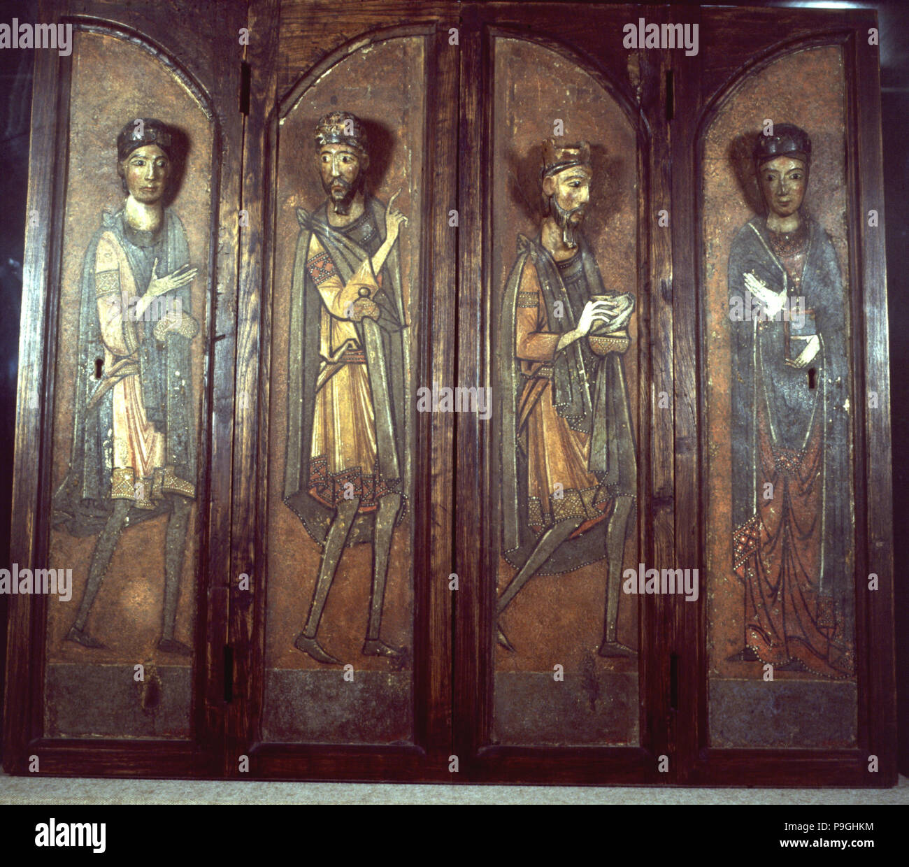 Image d'un polyptyque avec les trois rois mages et la vierge, sans doute un travail Catalan. Le Polyptyque h… Banque D'Images