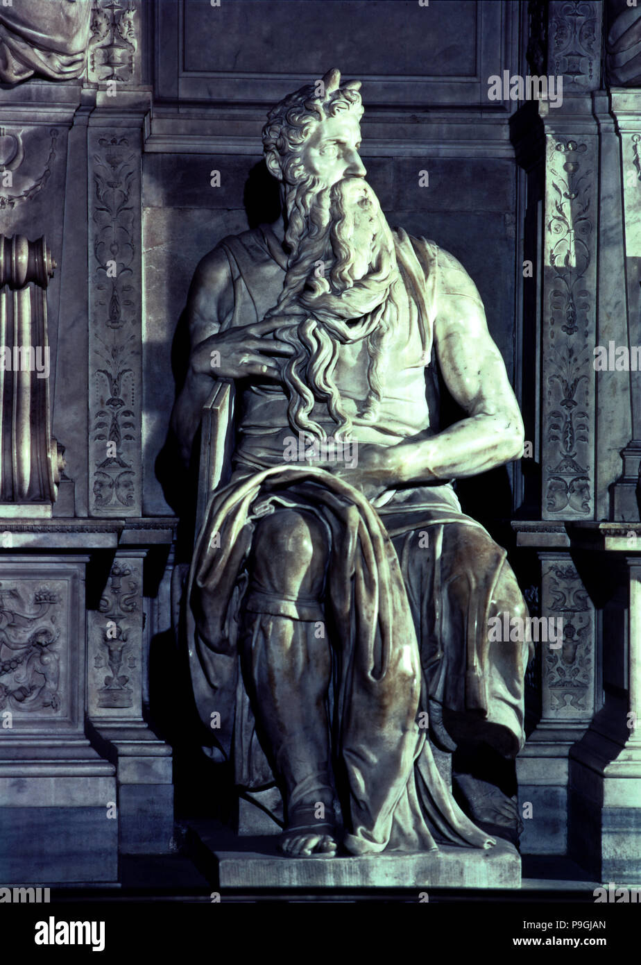 Moïse', 1513 - 1545, les travaux en marbre pour l'inachevé tombeau du pape Jules II. Banque D'Images