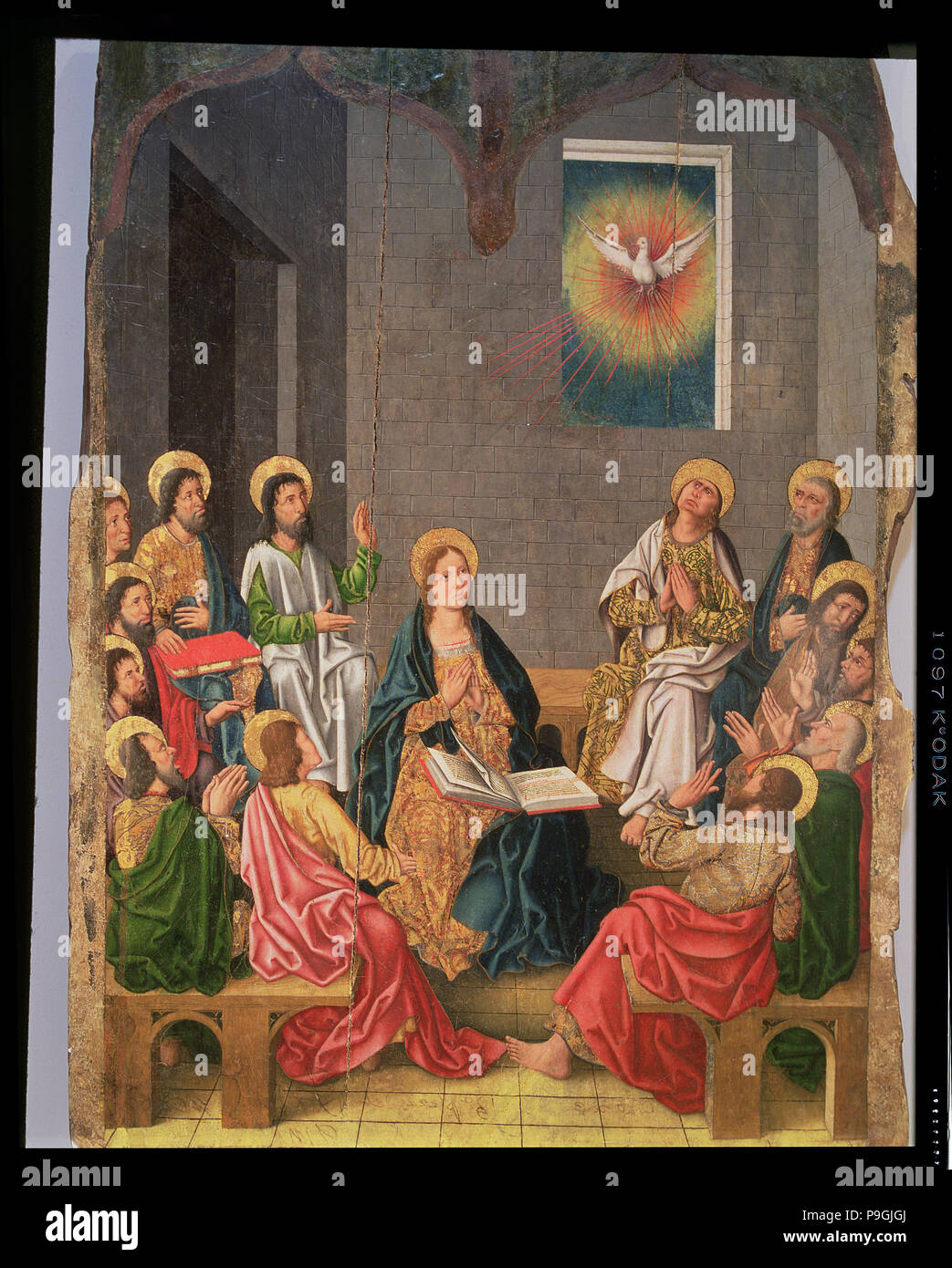 "La Pentecôte", huile sur panneau, retable de la Fernando Gallego atelier. Banque D'Images