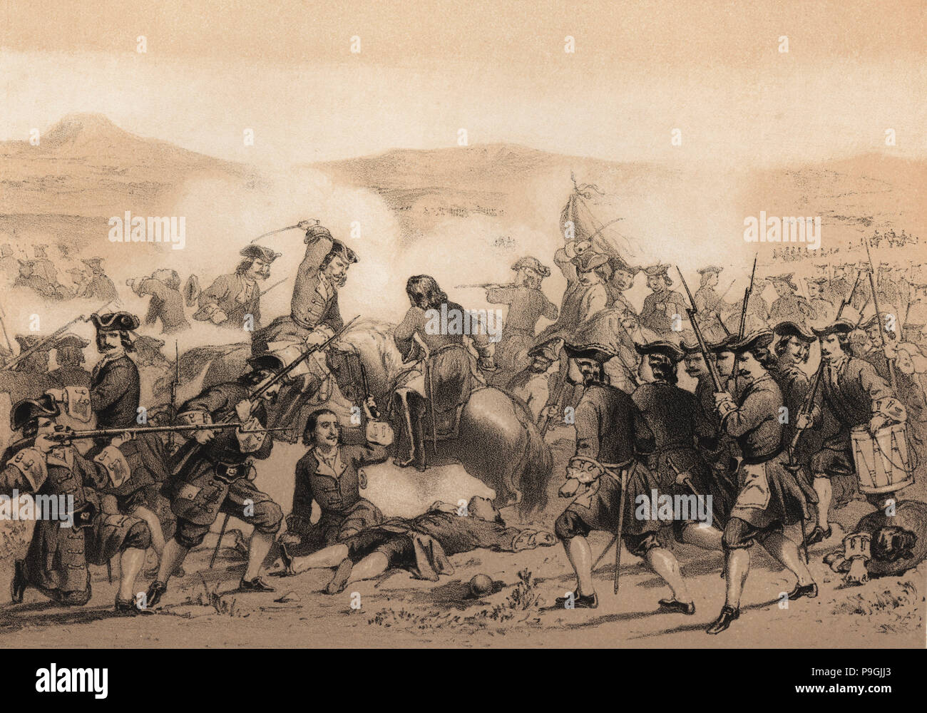 Bataille de Almansa. 25 avril 1707, entre les armées de Philippe V et de l'Archiduc d'Autriche, 18… Banque D'Images
