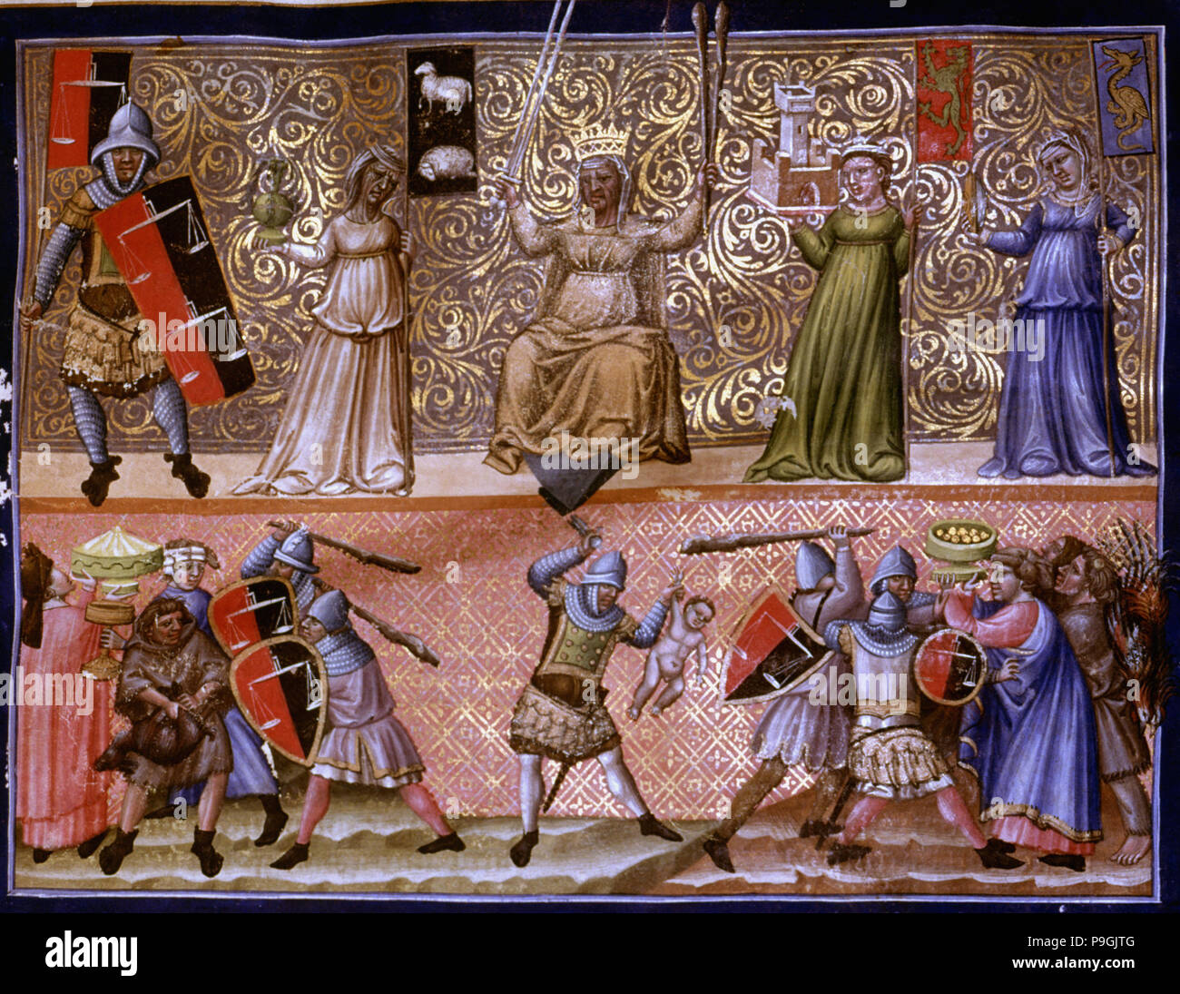 Frontispice avec représentation des différentes scènes, miniature dans 'Codex Justinien Institutiones… Banque D'Images