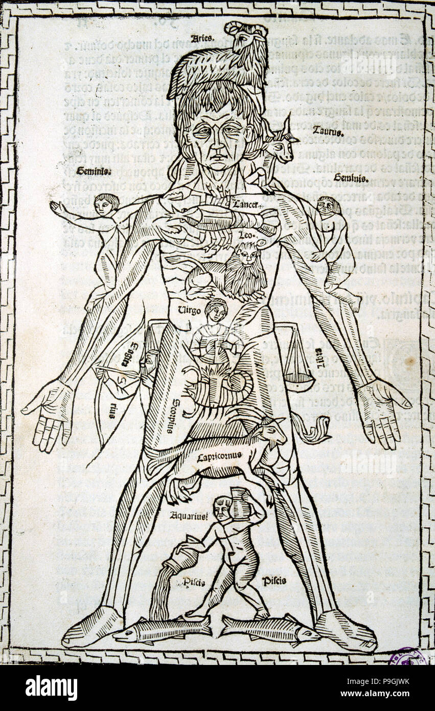 Avec des signes du zodiaque, de feuilles dans le travail 'épilogue de la médecine et de la chirurgie des … Banque D'Images
