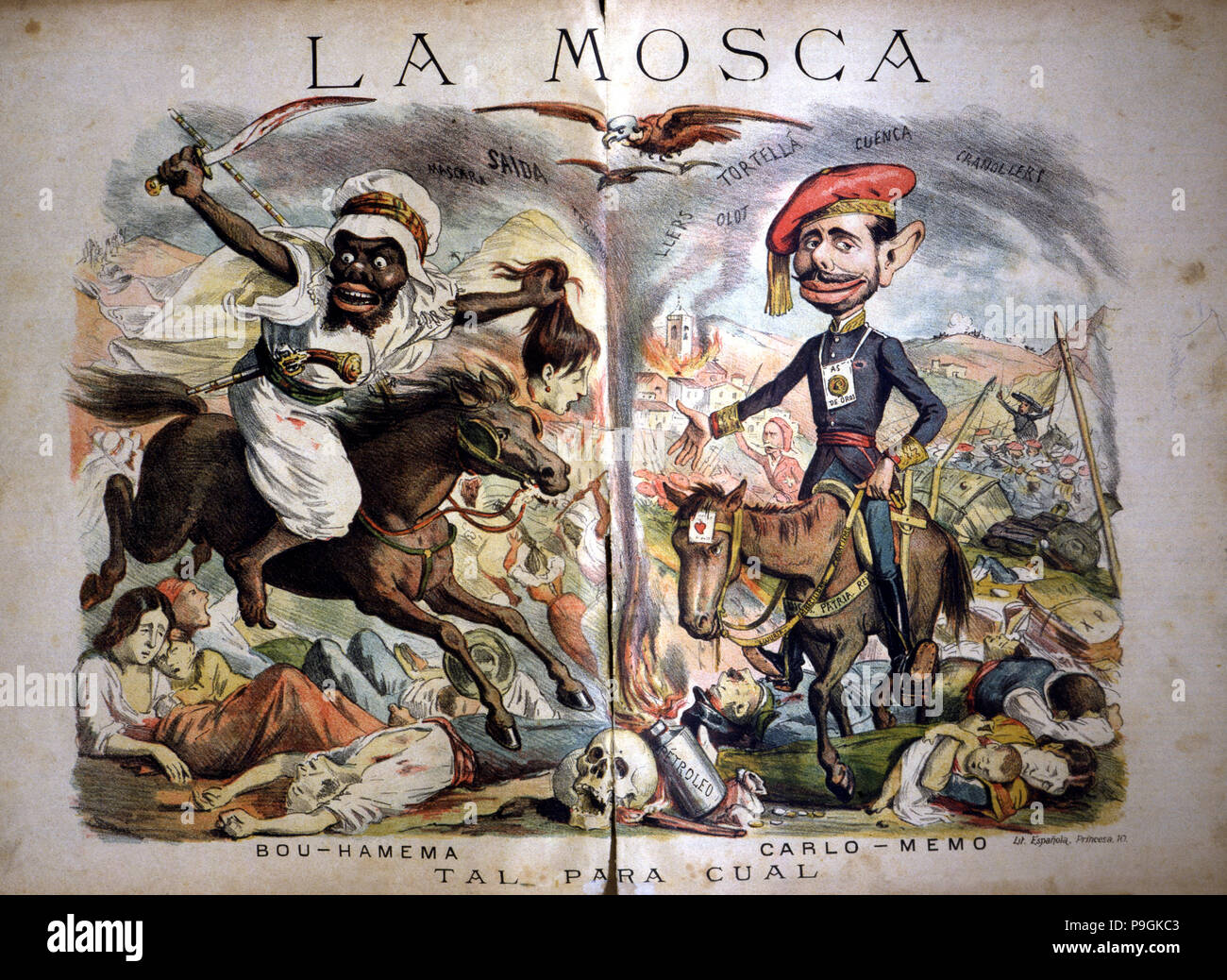 Caricatures satiriques de la situation au Maroc et la guerre carliste, 'Tal Cual para', publié… Banque D'Images