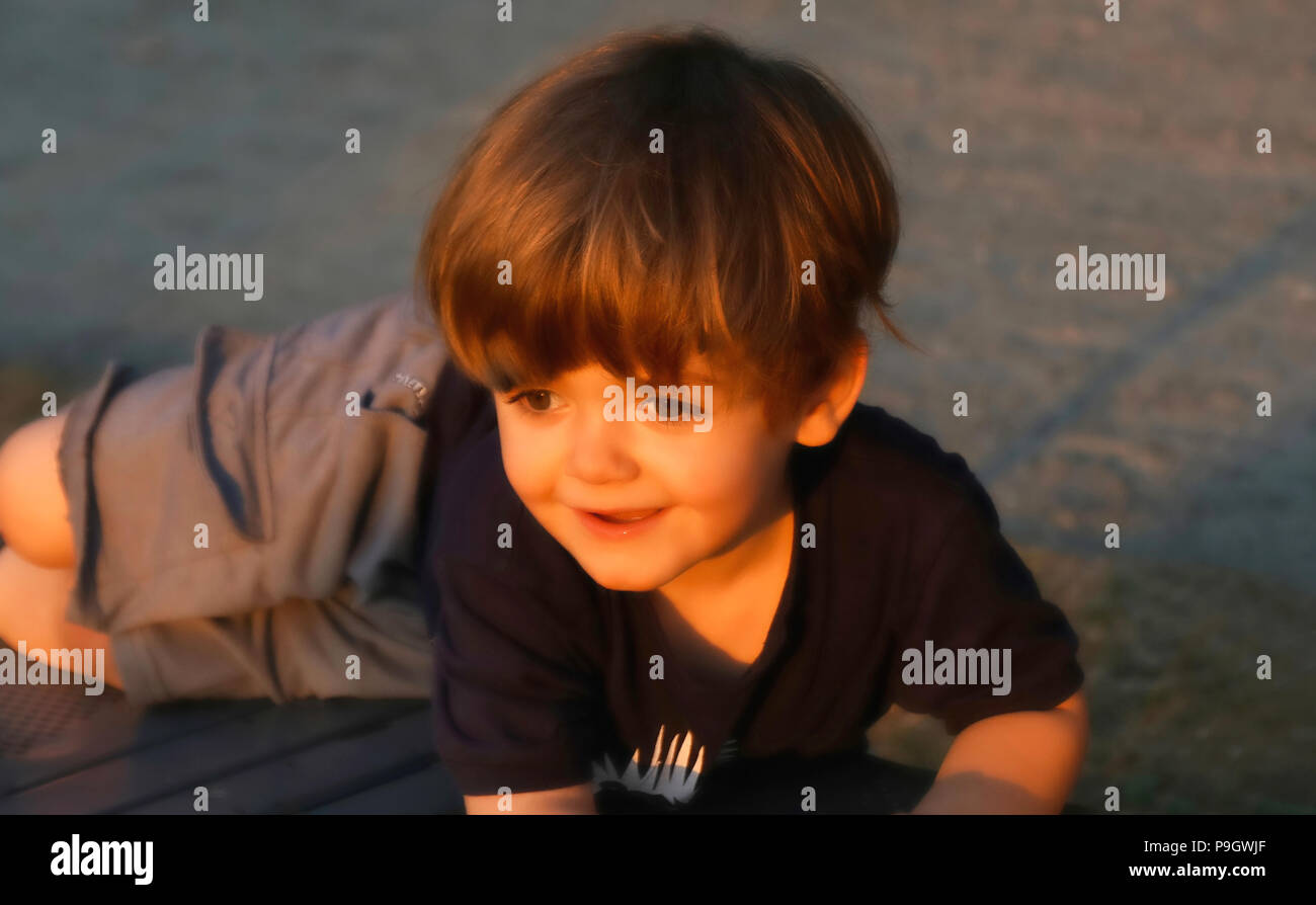 Montréal, Canada, le 14 juillet 2018.Accueil chaleureux portrait d'un garçon de 3 ans.Credit Mario Beauregard/Alamy Live News Banque D'Images