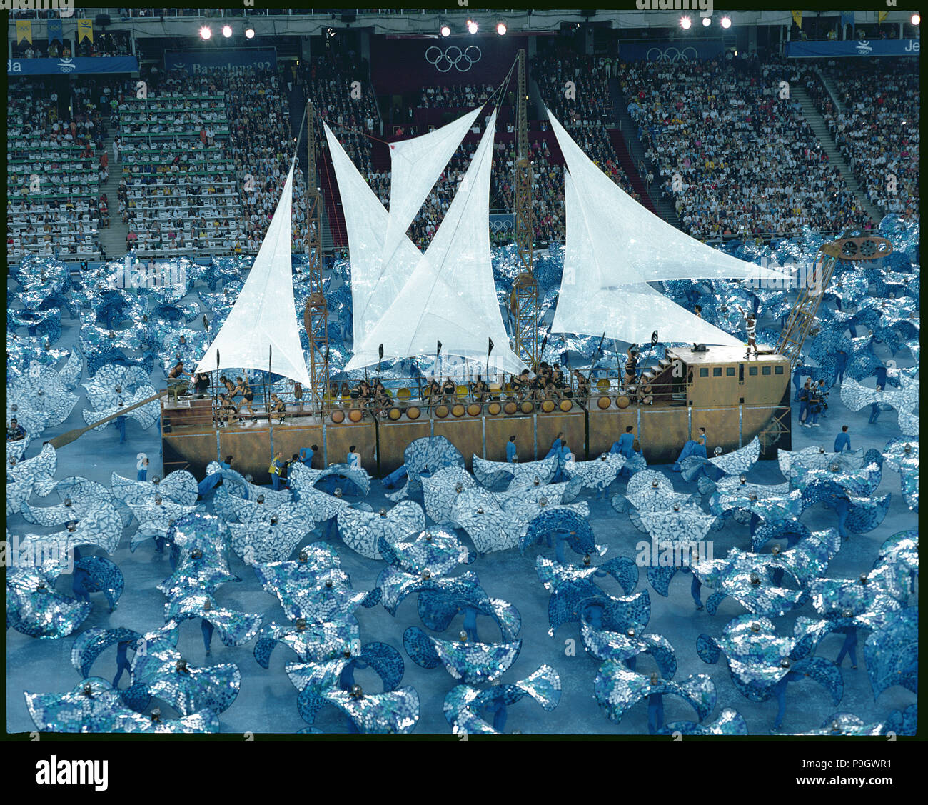 Spectacle de la Fura dels Baus dans la cérémonie d'ouverture des Jeux Olympiques de 1992 à Barcelone. Banque D'Images