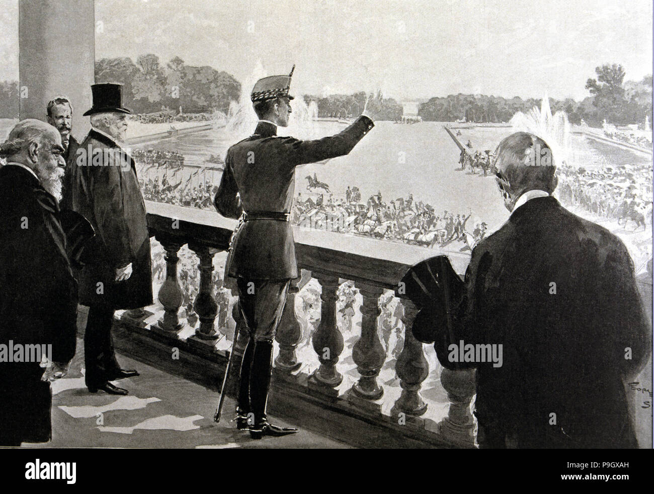 Le roi Alphonse XIII d'Espagne (1886-1941) célèbre dans les jardins de Versailles, Paris (1905), génie… Banque D'Images
