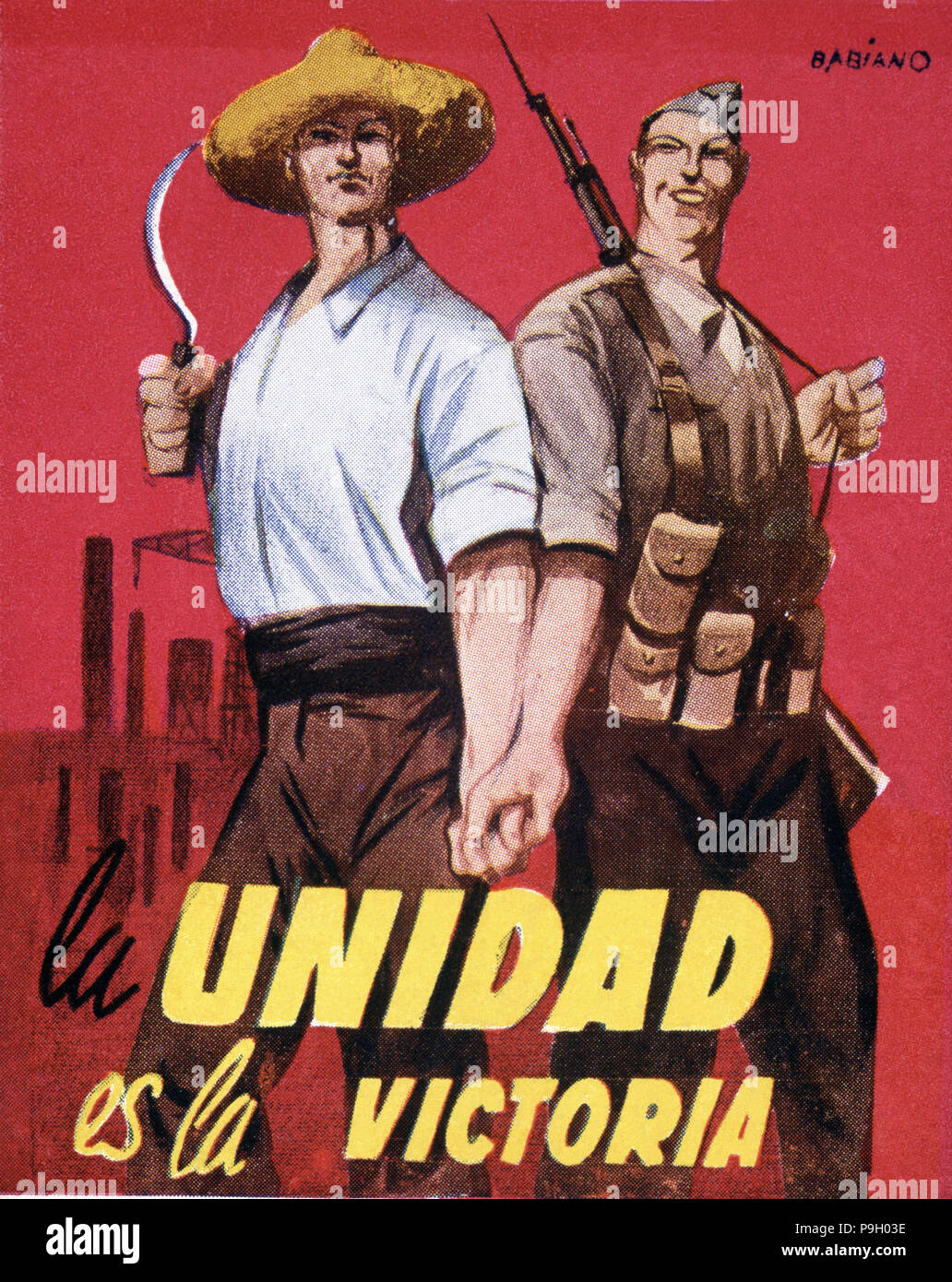 Guerre civile espagnole (1936-1939), l'affiche 'La unidad es la Victoria' (l'unité est la victoire) par Babiano, p… Banque D'Images