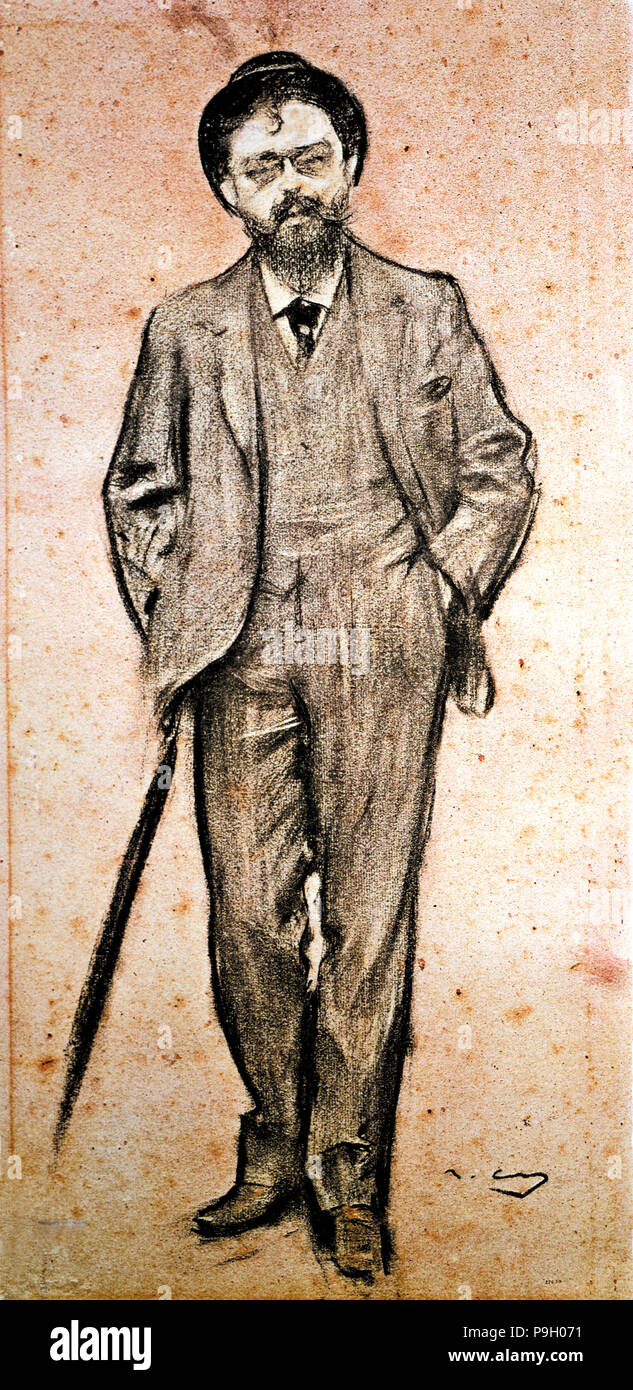 Portrait d'Isaac Albéniz (1860-1909), compositeur et pianiste espagnol, dessin au fusain par Ramon Ca… Banque D'Images