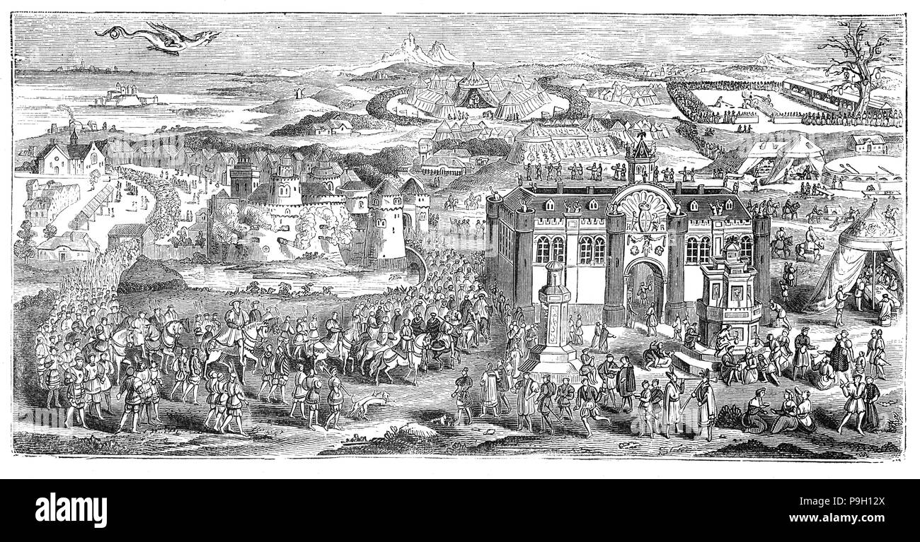 Le domaine de la toile d'Or, un site de Balinghem - entre Ardres et Guînes en France dans l'anglais d'alors de pâles Calais - qui a accueilli un sommet du 7 au 24 juin 1520, entre le Roi Henry VIII d'Angleterre et du Roi François I de France. Il a été organisée afin d'augmenter le lien d'amitié entre les deux rois à la suite du traité franco-anglais de 1514. Sous la direction du Cardinal Thomas Wolsey anglais, le chef de l'Europe des nations unies a cherché à interdire à jamais de guerre entre les nations chrétiennes. Banque D'Images
