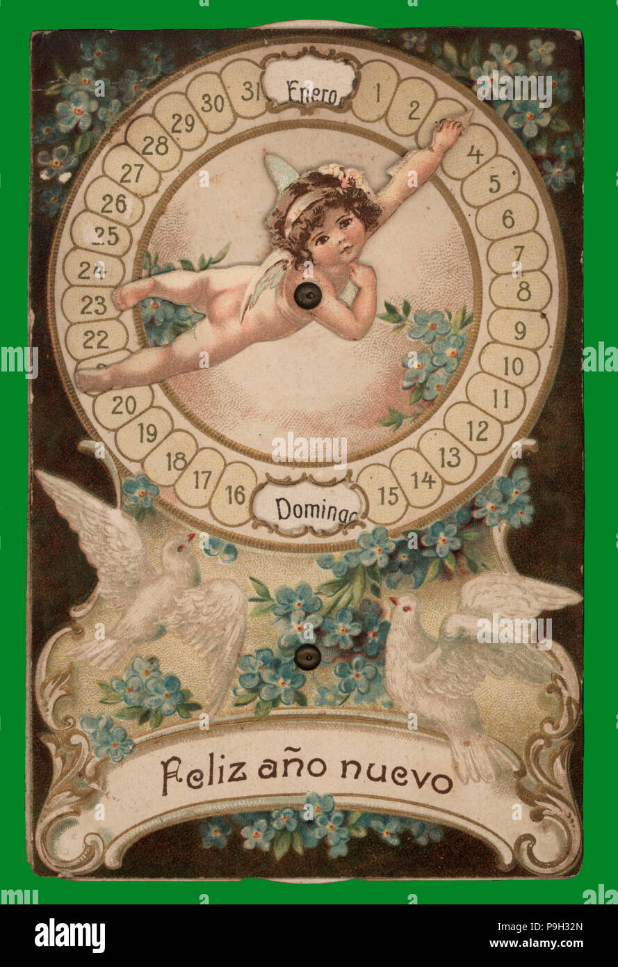 Carte postale Mobile. Calendrier perpétuel, autour de 1910. Banque D'Images