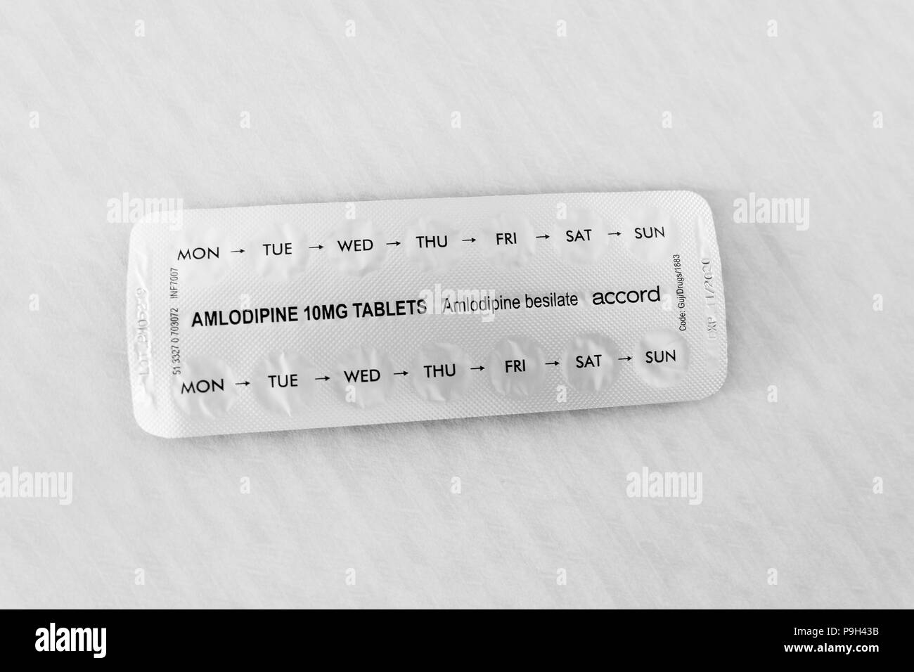 10mg blister de Amlodipine un bloqueur des canaux calciques de type dihydropyridine, utiliser pour traiter la haute pression sanguine. Banque D'Images