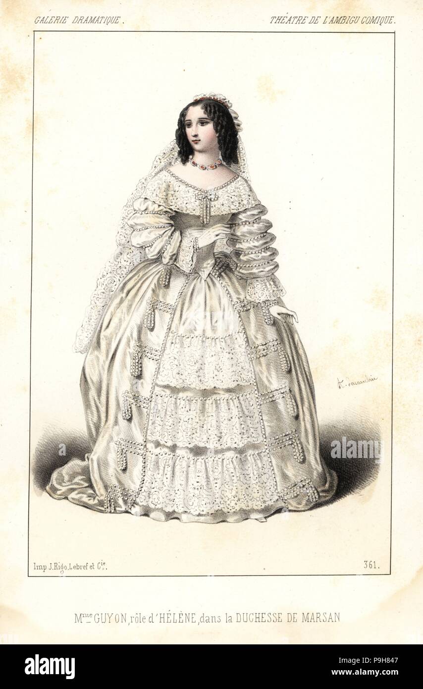 L'actrice Emilie Honorine Guyon comme Joseph dans La Duchesse de Marsan, l'ambigu comique, 1846. Lithographie coloriée après une illustration par Alexandre Lacauchie de Victor Dollet's Galerie dramatique : les costumes des théâtres de Paris, Paris, 1846. Banque D'Images