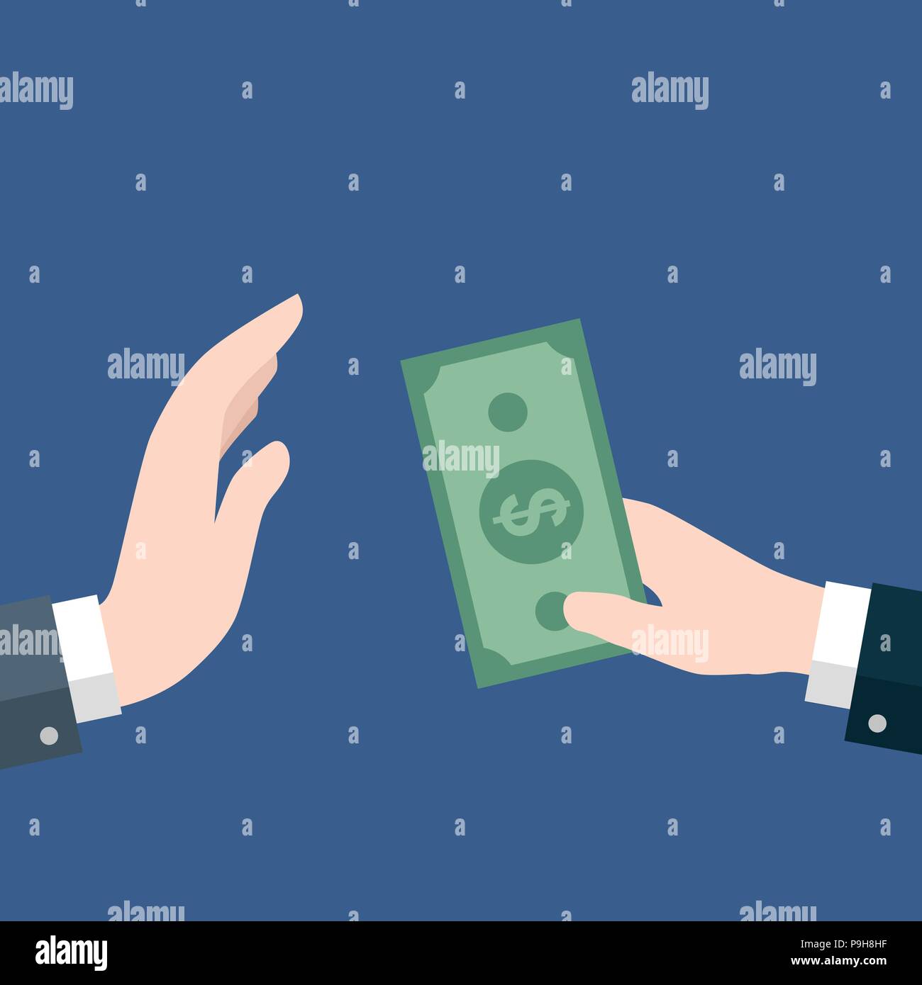 Businessman ou l'offre de l'argent à l'autre part, aucun signe de la corruption, pour les entreprises et finance Concepts - Vector Design plat. Illustration de Vecteur