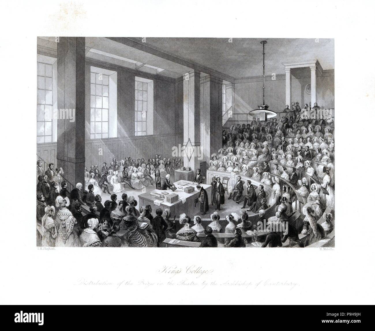 Distribution des prix dans le théâtre au King's College de l'archevêque de Canterbury. Gravure sur acier par Henry Melville après une illustration par Thomas Hosmer Shepherd de London Interiors, leurs costumes et les cérémonies, Joshua Mead, Londres, 1841. Banque D'Images