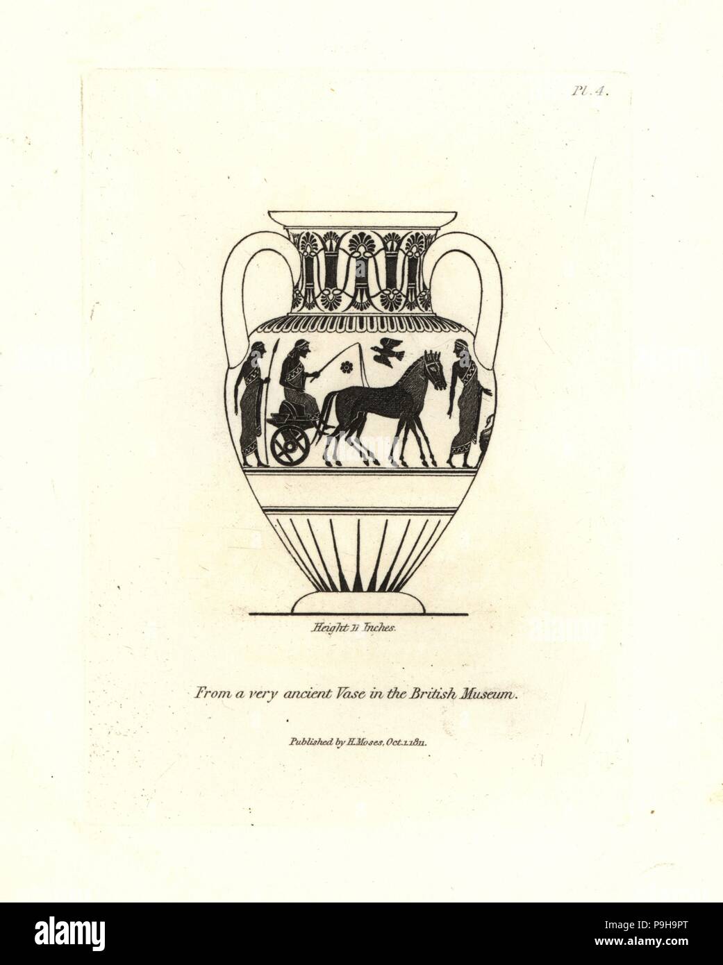 À partir d'un vase très ancien dans le British Museum décoré avec un homme monté sur un cheval de deux char, un autre homme avec une lance. La gravure sur cuivre par Henry Moïse à partir d'une collection de vases antiques, autels, etc., Londres, 1814. Banque D'Images