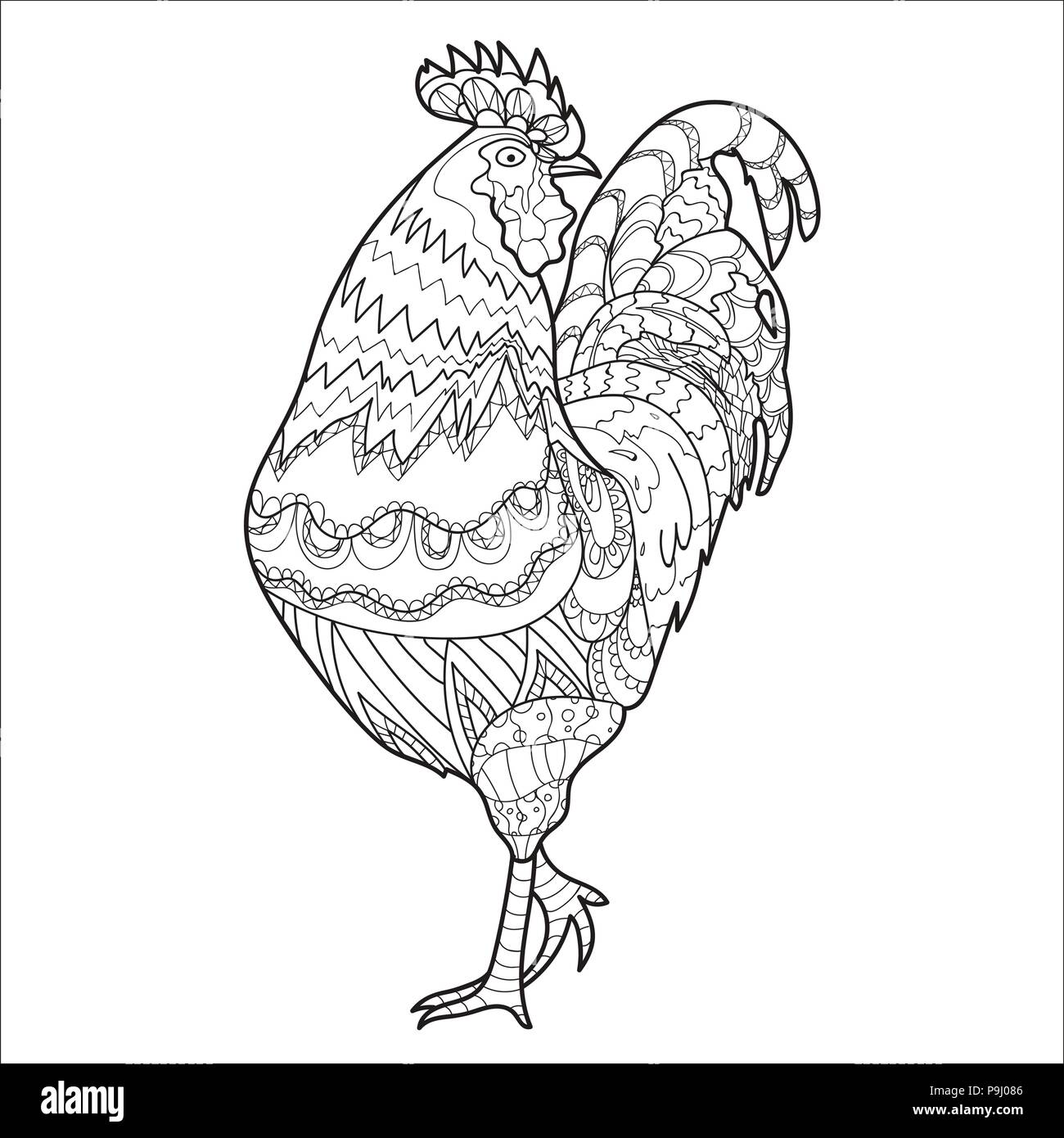 Coloriage coq, poulet, livre de coloriage, motif, vector Illustration de Vecteur