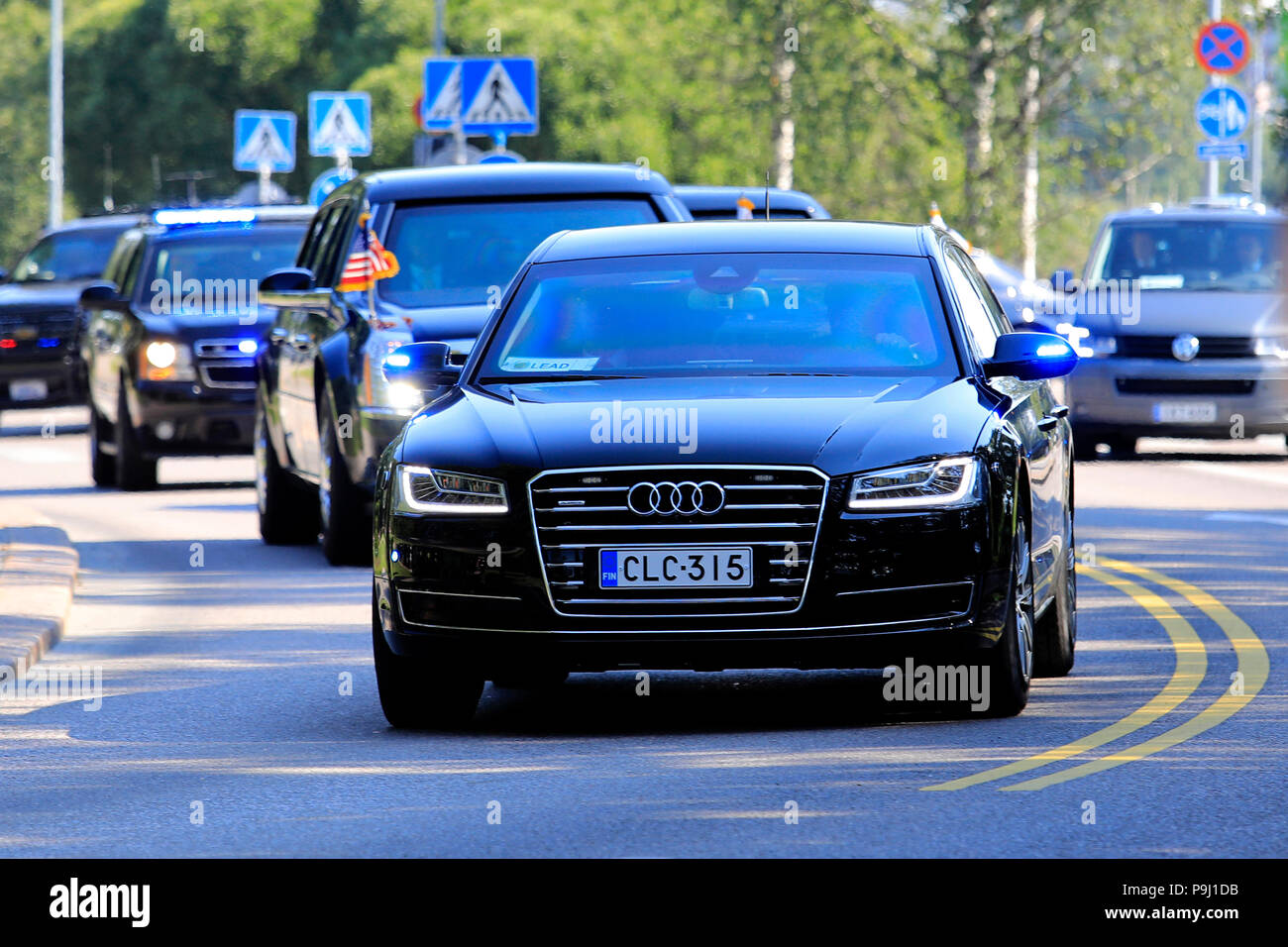 Le défilé du Président américain Donald Trump avant la réunion d'Helsinki 2018. Helsinki, Finlande - le 16 juillet 2018. Credit : Taina Sohlman/ Alamy Banque D'Images