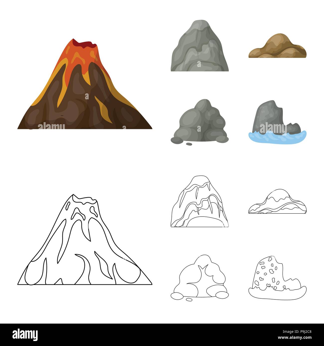 Des rochers, une montagne arrondie, rochers dans la mer. Différentes ...