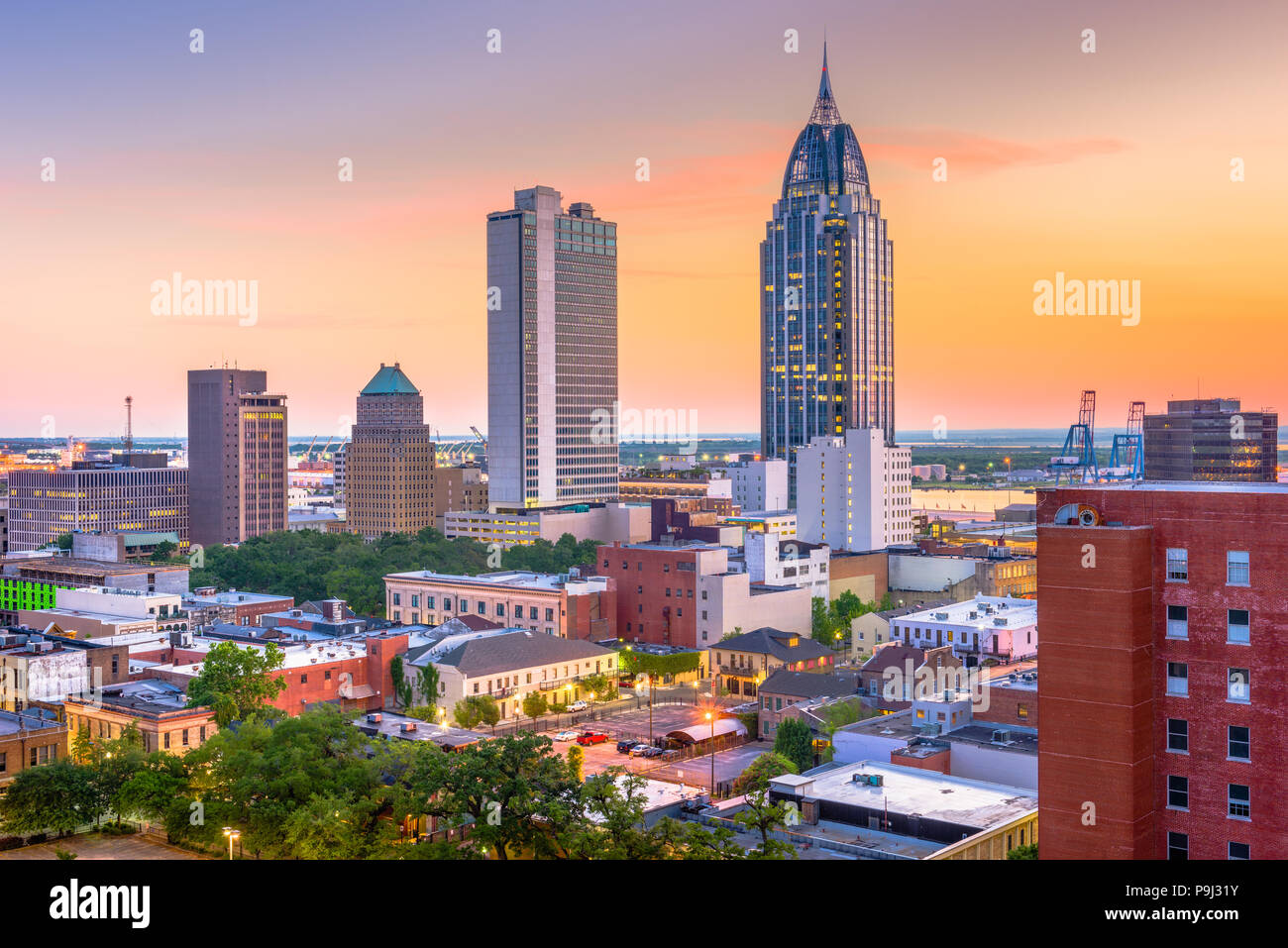 Mobile, Alabama, États-Unis centre-ville au crépuscule. Banque D'Images