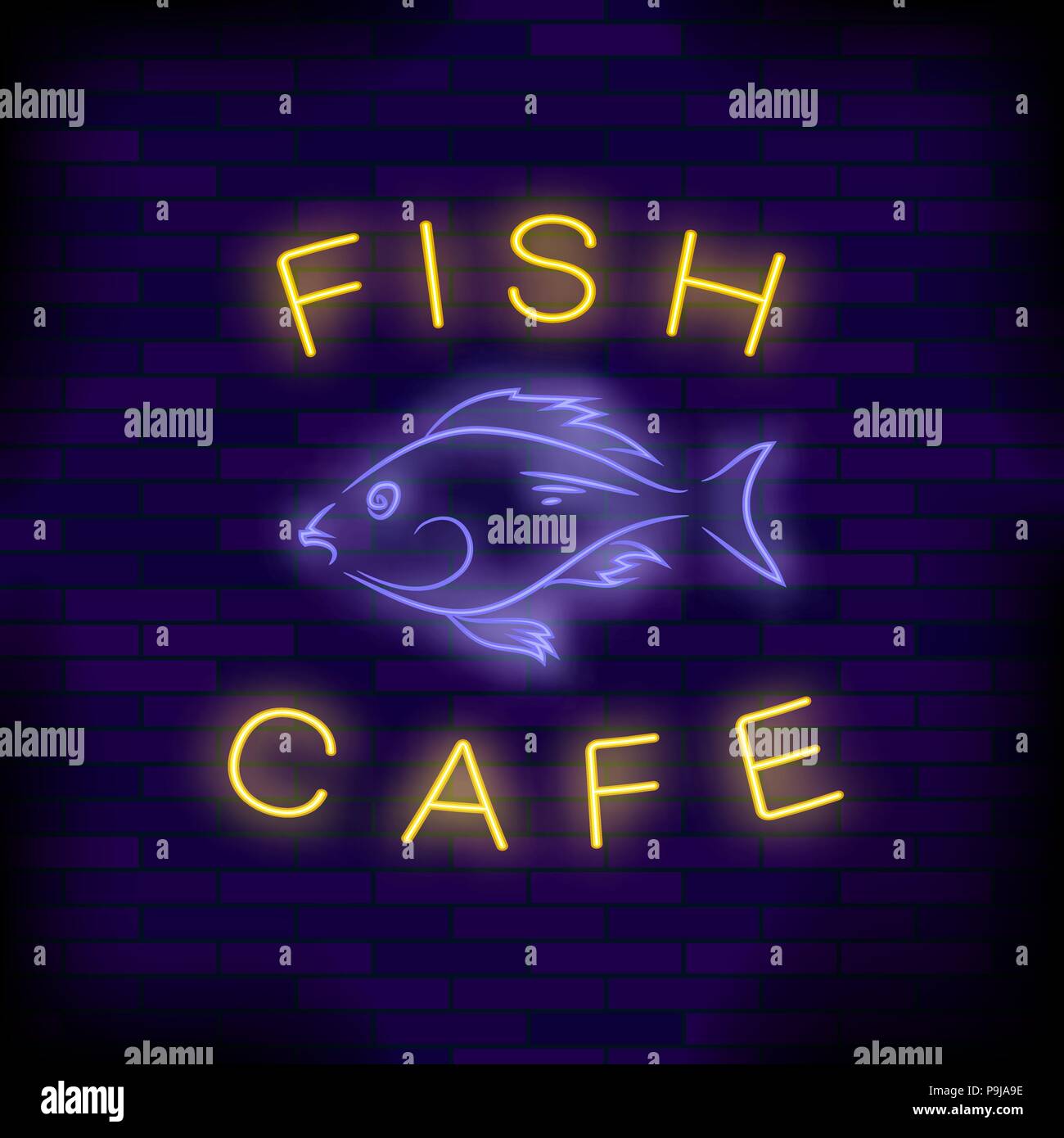 Café Poisson Neon Sign Illustration de Vecteur