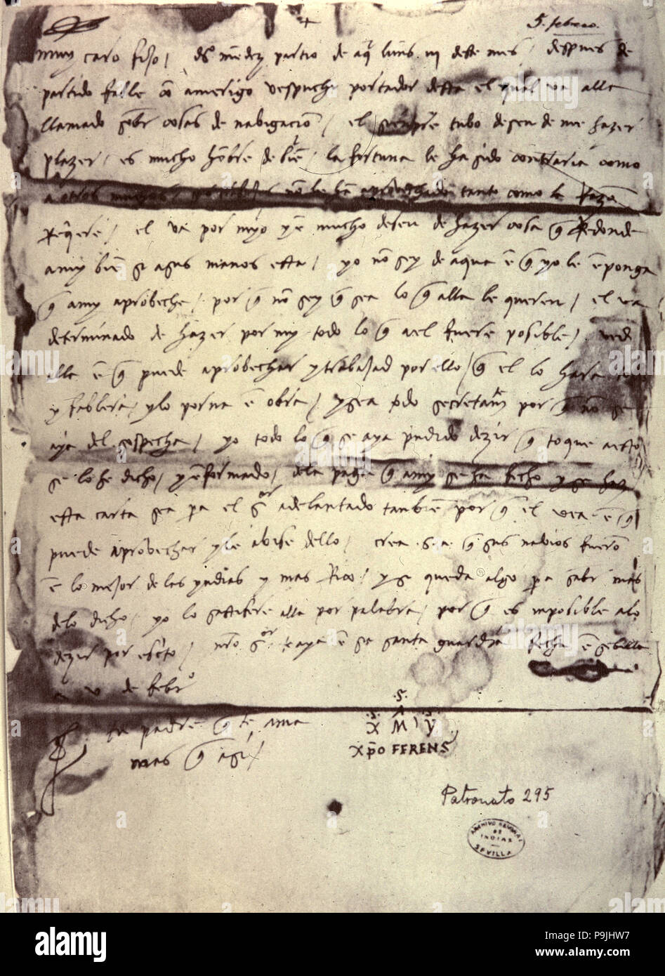 Christophe Colomb manuscrit lettre écrite à son fils Diego le 5 février 1505, il a été donné… Banque D'Images