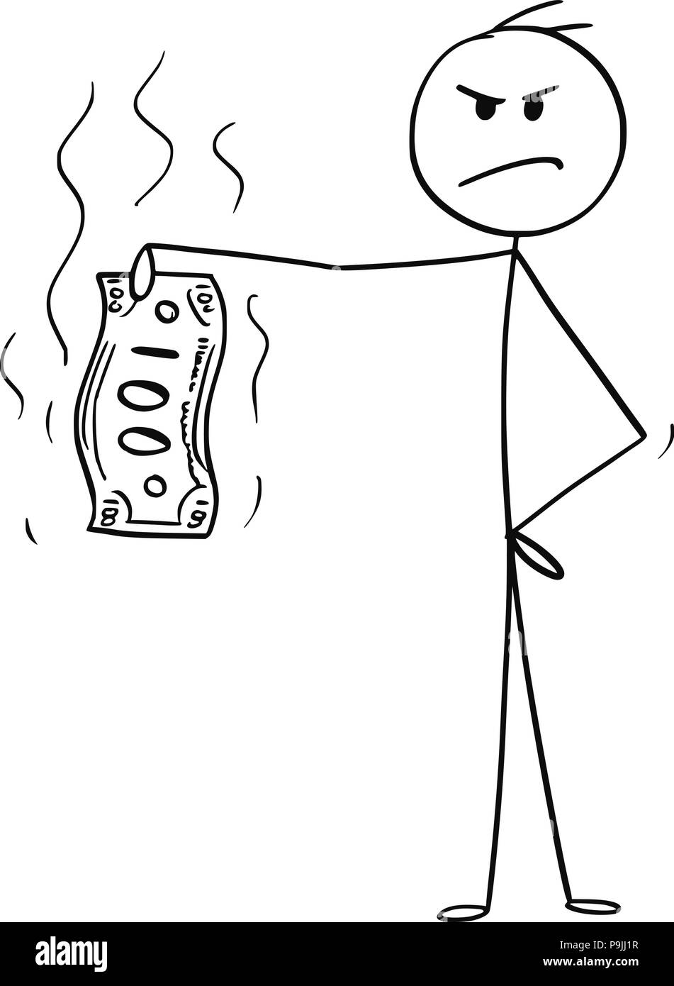 Caricature de l'homme dégoûté ou Businessman Holding l'argent sale Illustration de Vecteur