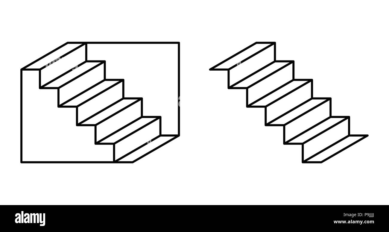 Escaliers Schroeder illusion d'optique. Dessin qui peut perçue comme menant vers le bas, l'escalier de gauche à droite. Escalier même à l'envers. Banque D'Images